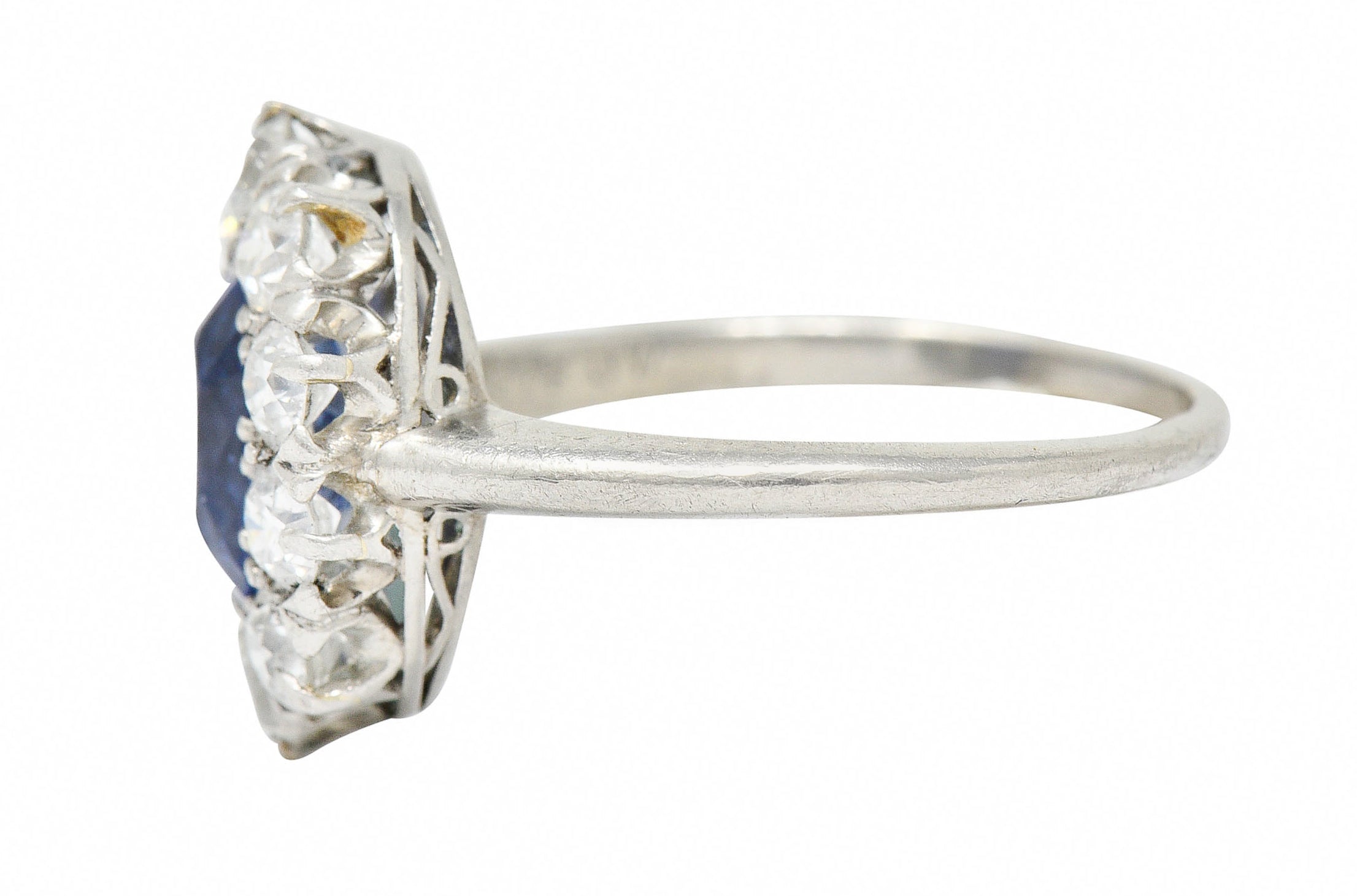 1920's Art Deco No Heat Ceylon Sapphire Diamond Platinum Cluster Ring GIARing - Wilson's Estate Jewelry