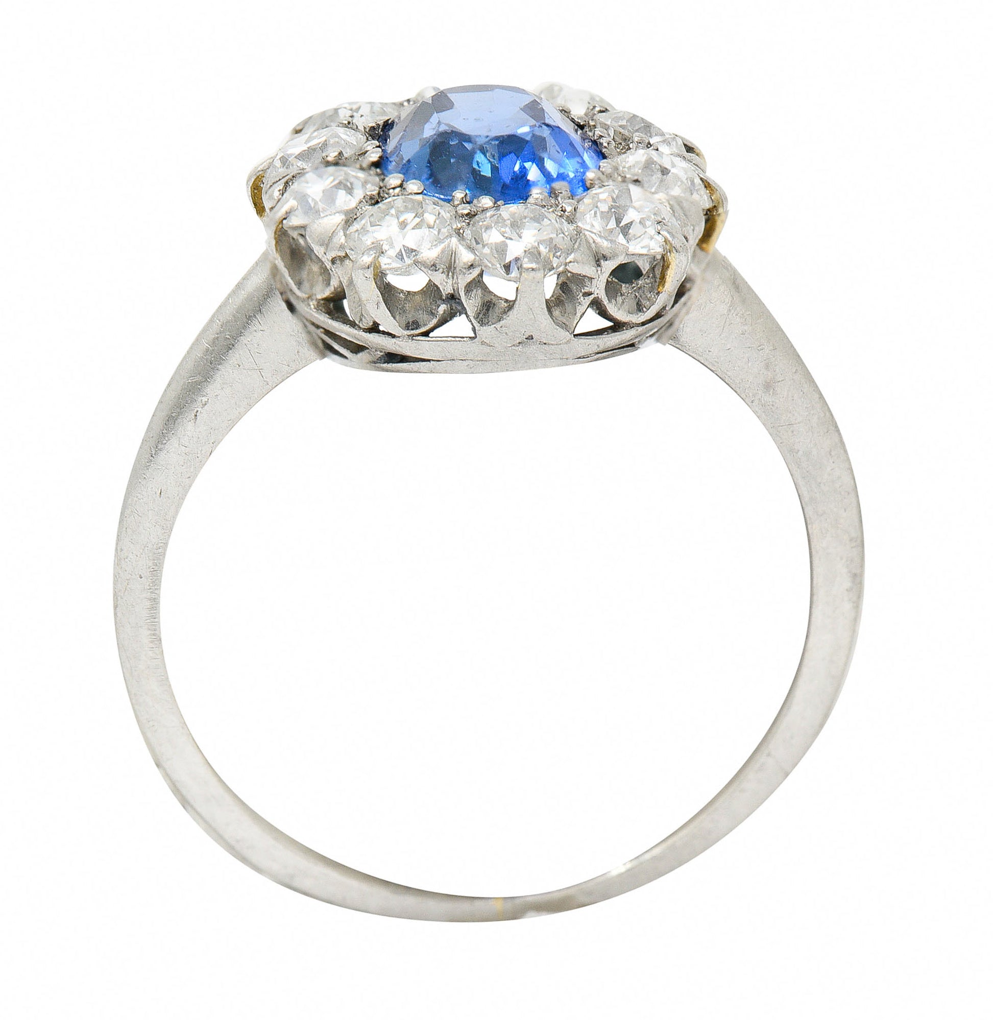 1920's Art Deco No Heat Ceylon Sapphire Diamond Platinum Cluster Ring GIARing - Wilson's Estate Jewelry
