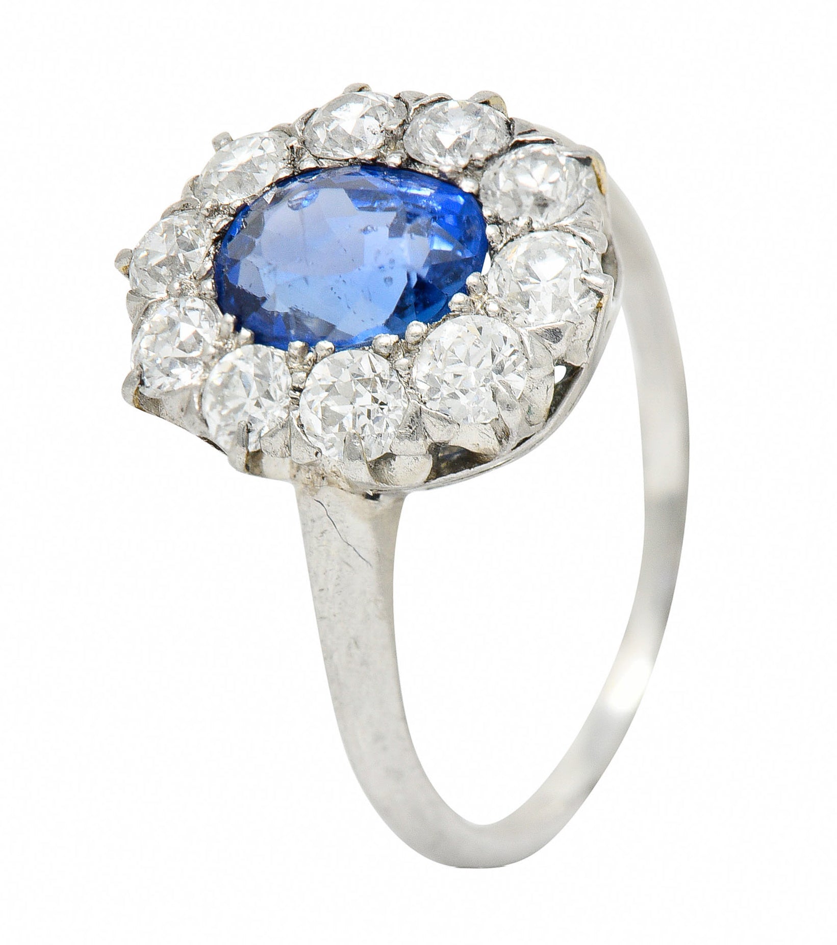 1920's Art Deco No Heat Ceylon Sapphire Diamond Platinum Cluster Ring GIARing - Wilson's Estate Jewelry