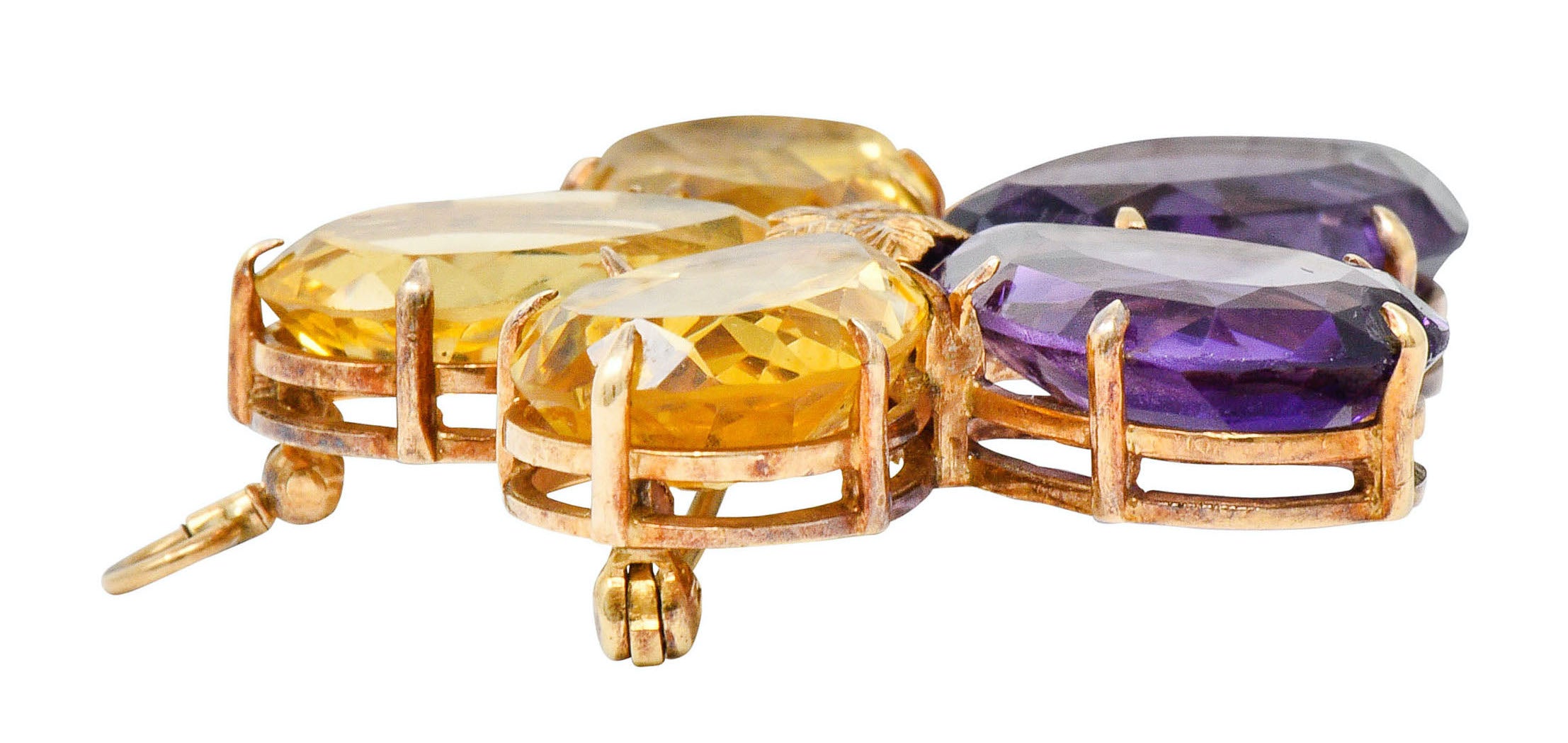 Art Nouveau Citrine Amethyst 14 Karat Rose Gold Flower Pendant BroochNecklace - Wilson's Estate Jewelry
