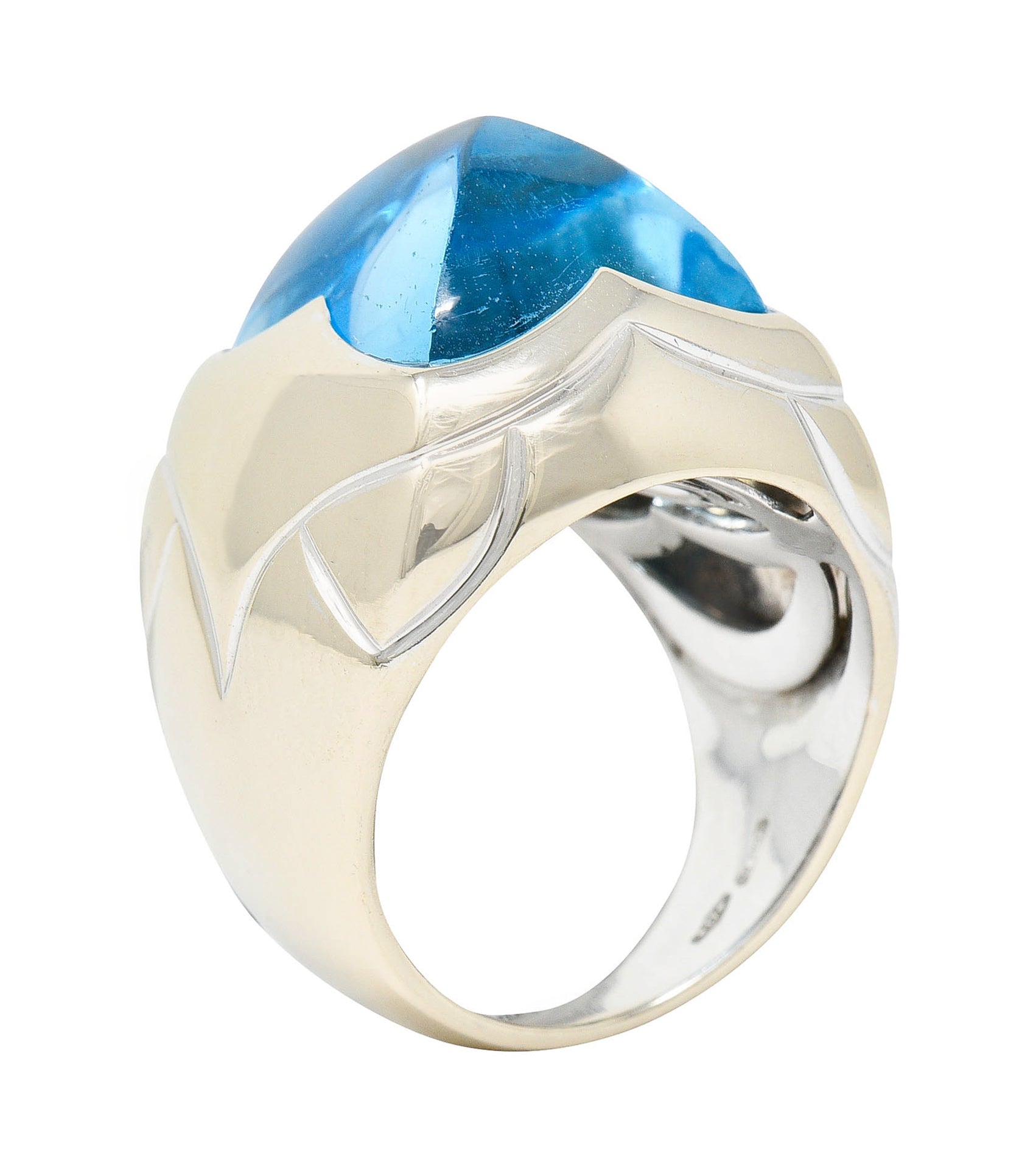 Bulgari Blue Topaz 18 Karat White Gold Pyramide Band RingRing - Wilson's Estate Jewelry