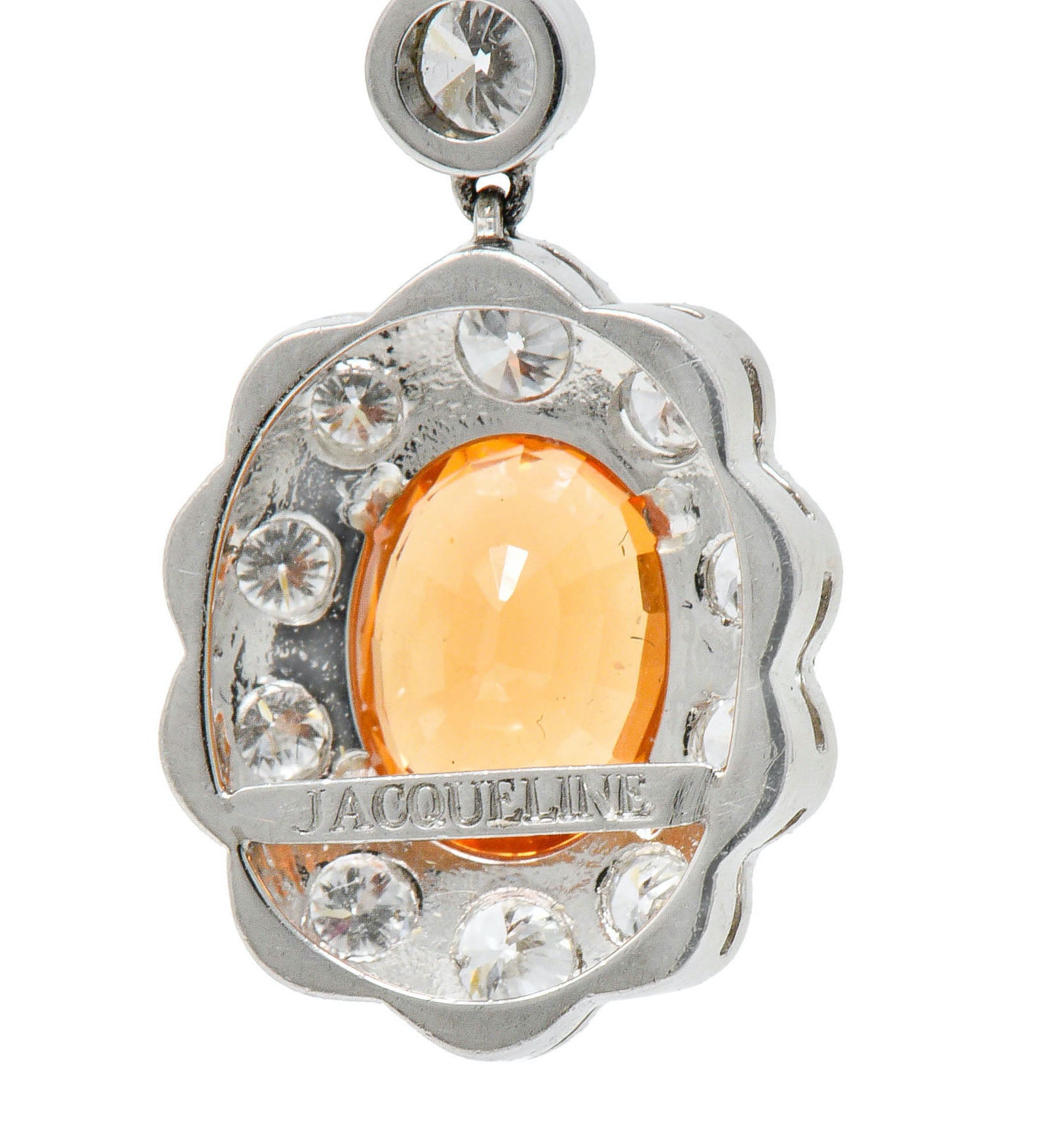 4.50 CTW Orange Sapphire Diamond 18 Karat White Gold Convertible Cluster Drop EarringsEarrings - Wilson's Estate Jewelry
