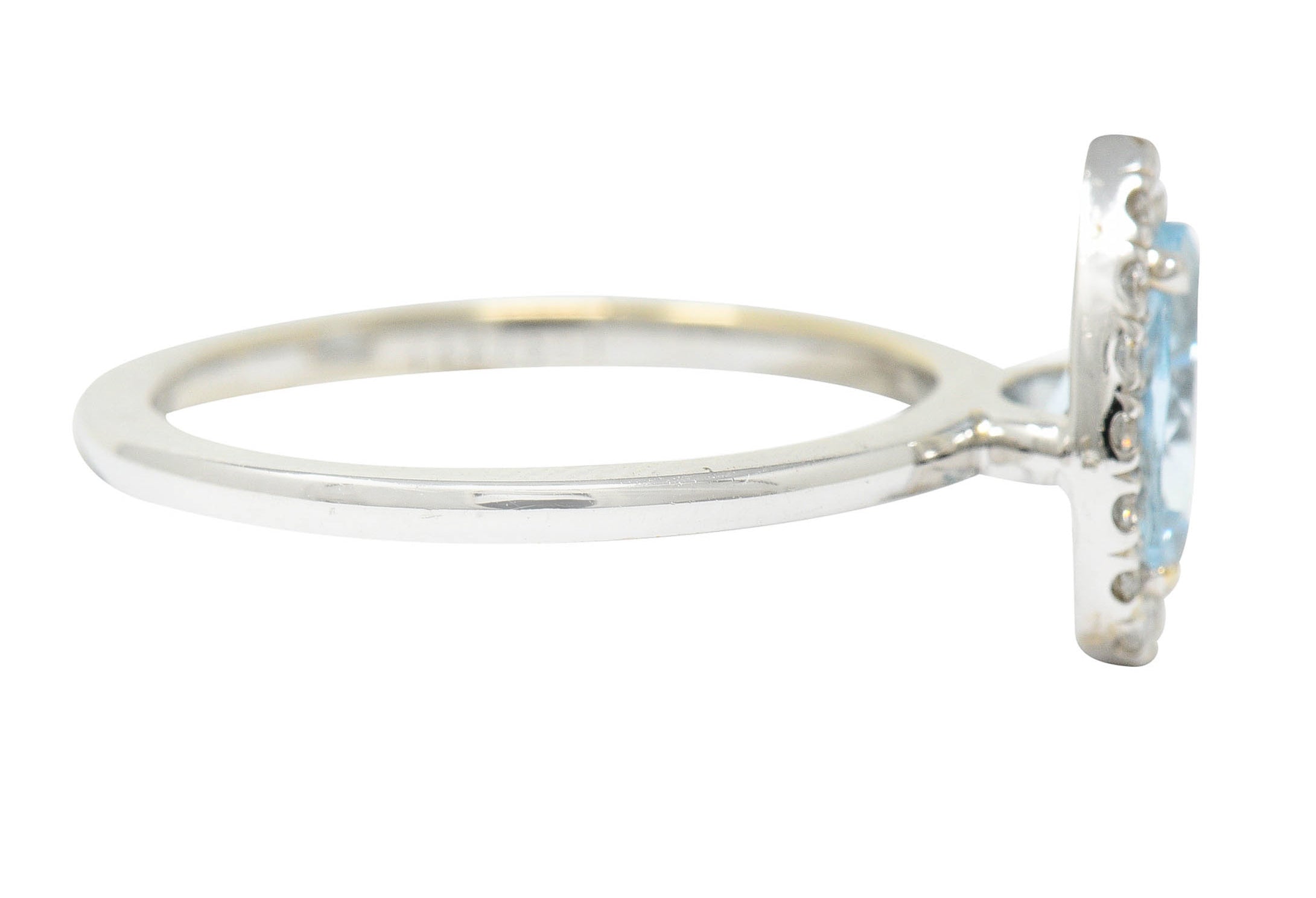 Modern Pear Cut Aquamarine Diamond Halo 18 Karat White Gold RingRing - Wilson's Estate Jewelry