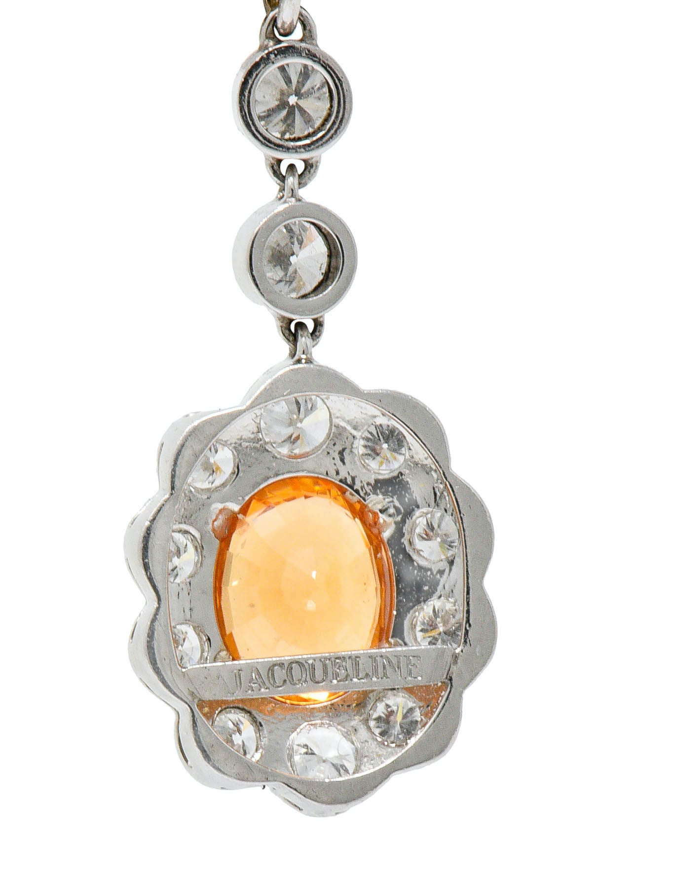 4.50 CTW Orange Sapphire Diamond 18 Karat White Gold Convertible Cluster Drop EarringsEarrings - Wilson's Estate Jewelry