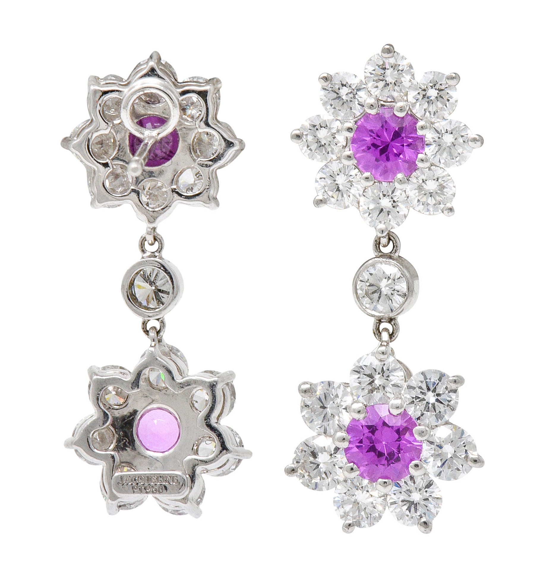 Modern 4.05 CTW Diamond Pink Sapphire Platinum Floral Cluster EarringsEarrings - Wilson's Estate Jewelry