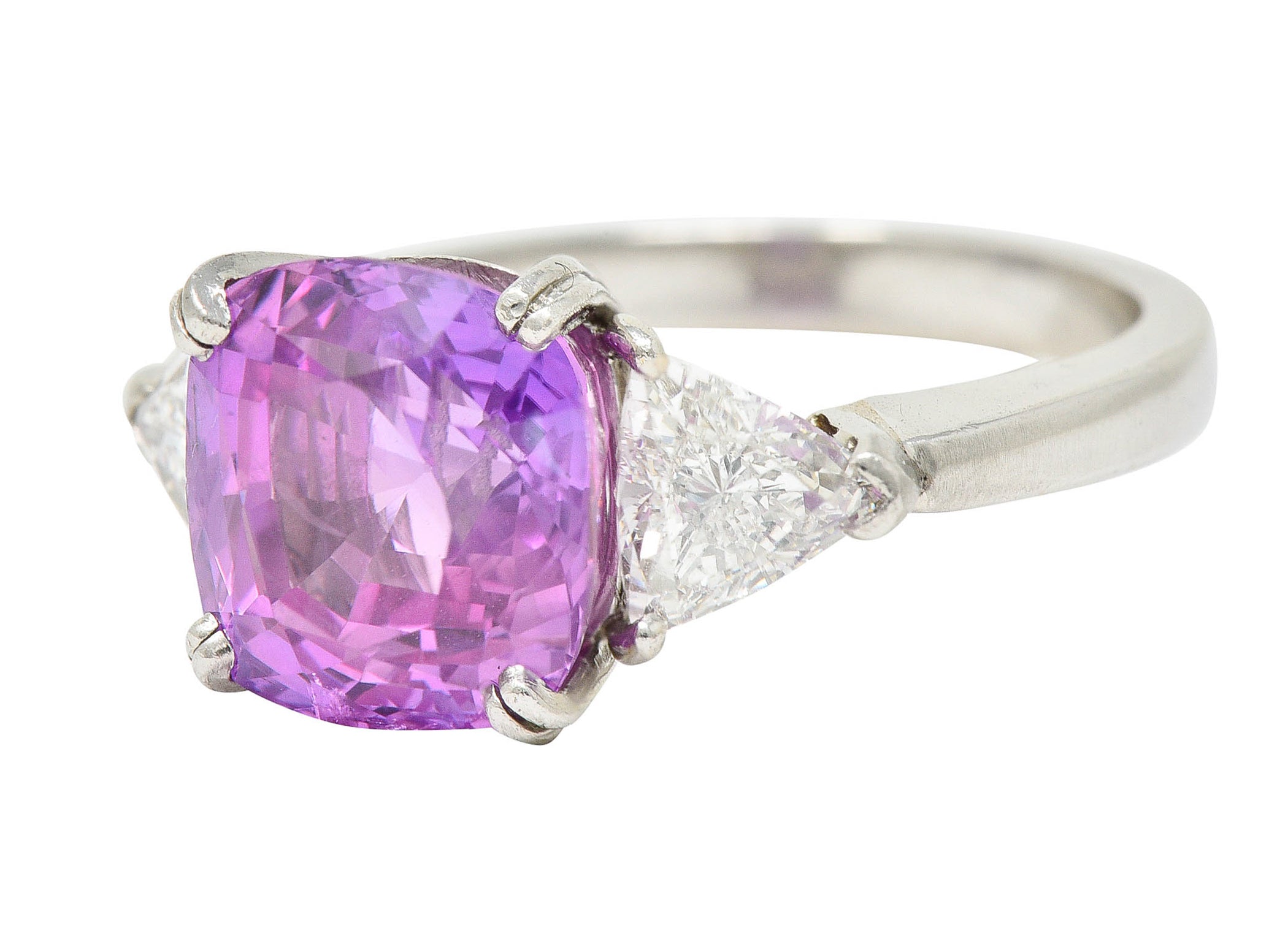 1980's Vintage 6.20 CTW Pink Sapphire Diamond Platinum Three Stone RingRing - Wilson's Estate Jewelry