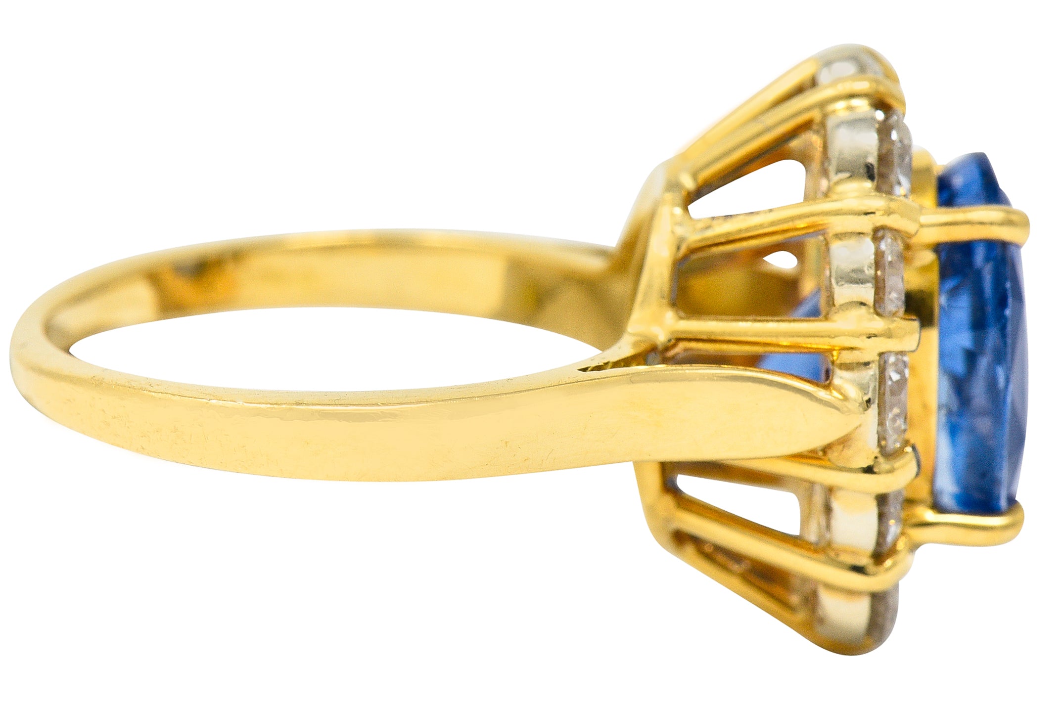 Vintage 5.00 CTW No Heat Ceylon Sapphire Diamond 18 Karat Gold Cluster Ring GIARing - Wilson's Estate Jewelry