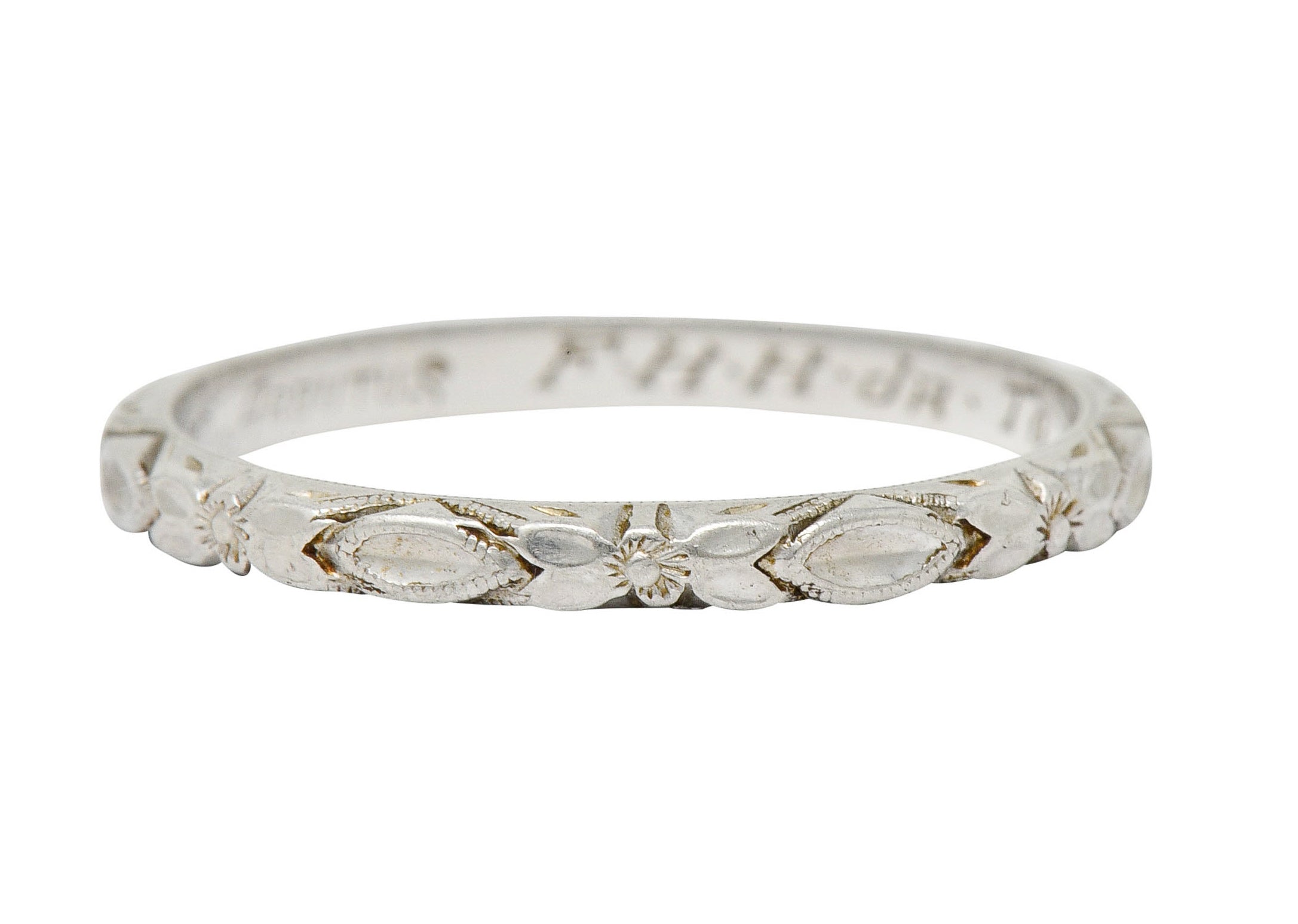 Art Deco Platinum Raised Flower Wedding Band Ring - Wilson's Estate Jewelry