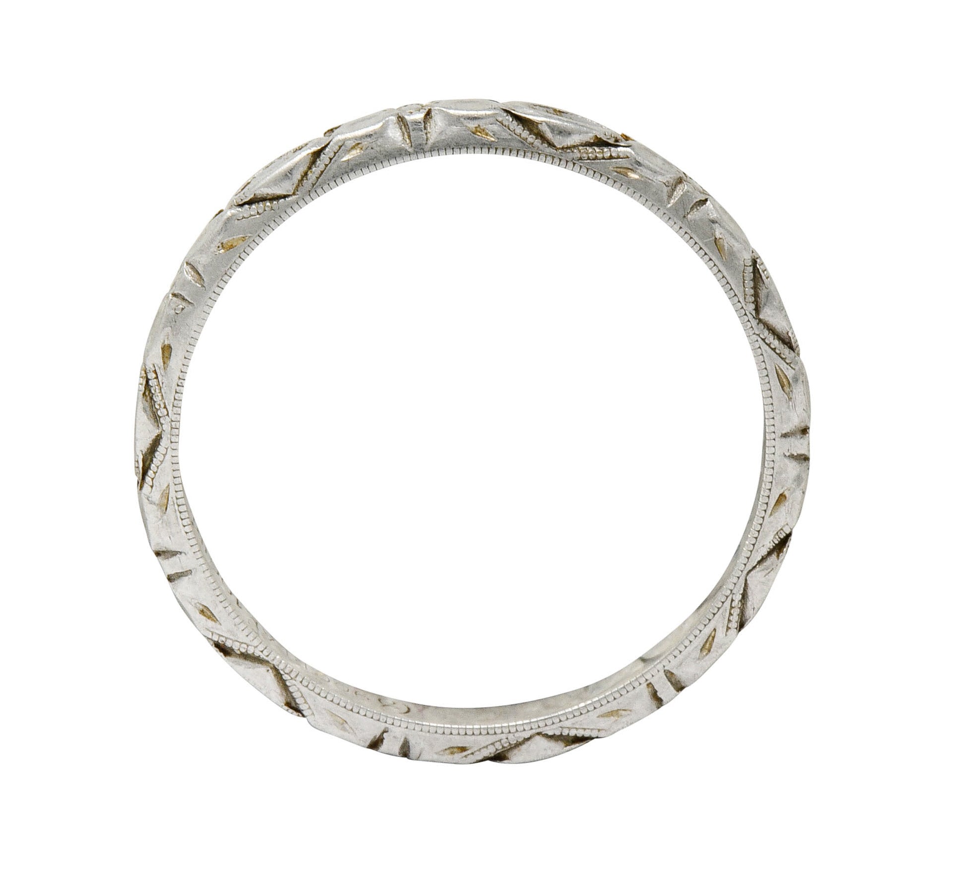 Art Deco Platinum Raised Flower Wedding Band Ring - Wilson's Estate Jewelry