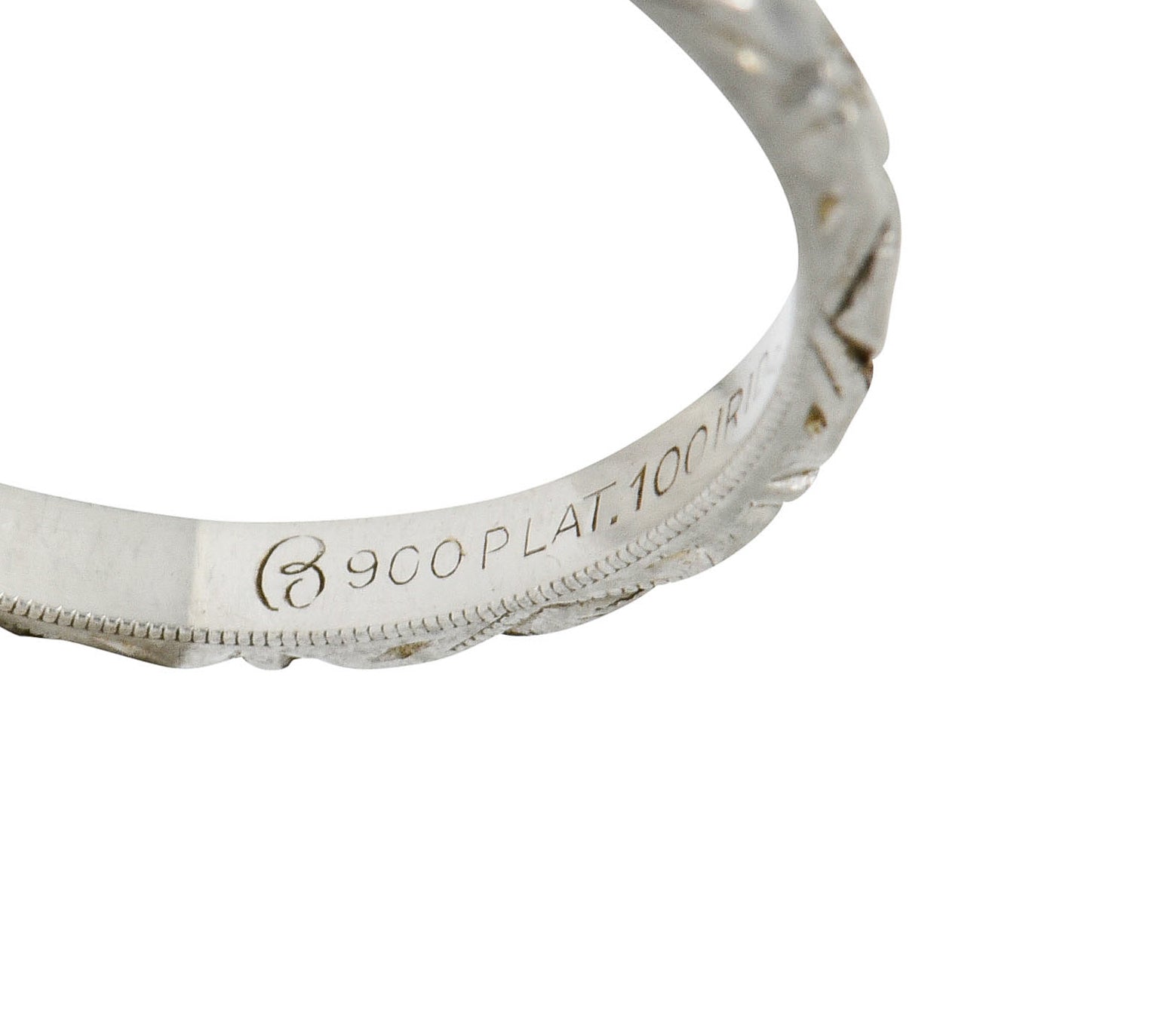 Art Deco Platinum Raised Flower Wedding Band Ring - Wilson's Estate Jewelry