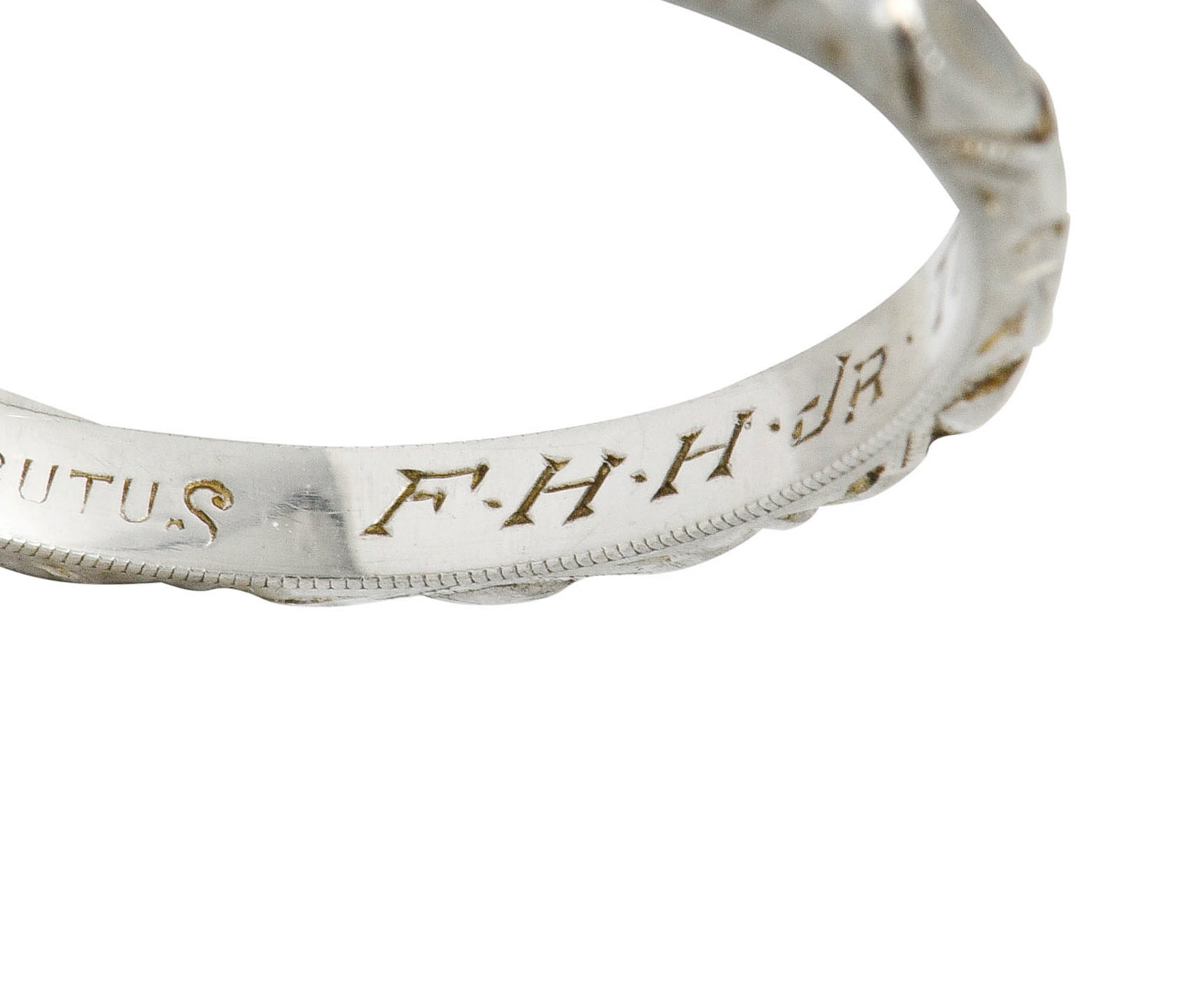 Art Deco Platinum Raised Flower Wedding Band Ring - Wilson's Estate Jewelry