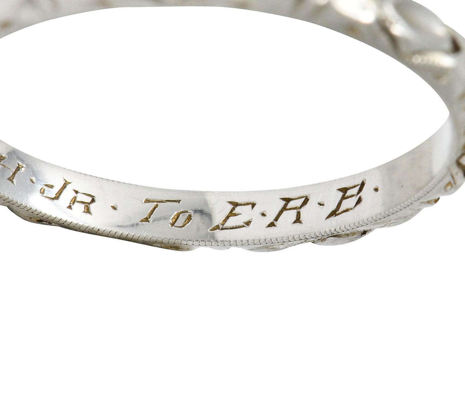 Art Deco Platinum Raised Flower Wedding Band Ring - Wilson's Estate Jewelry