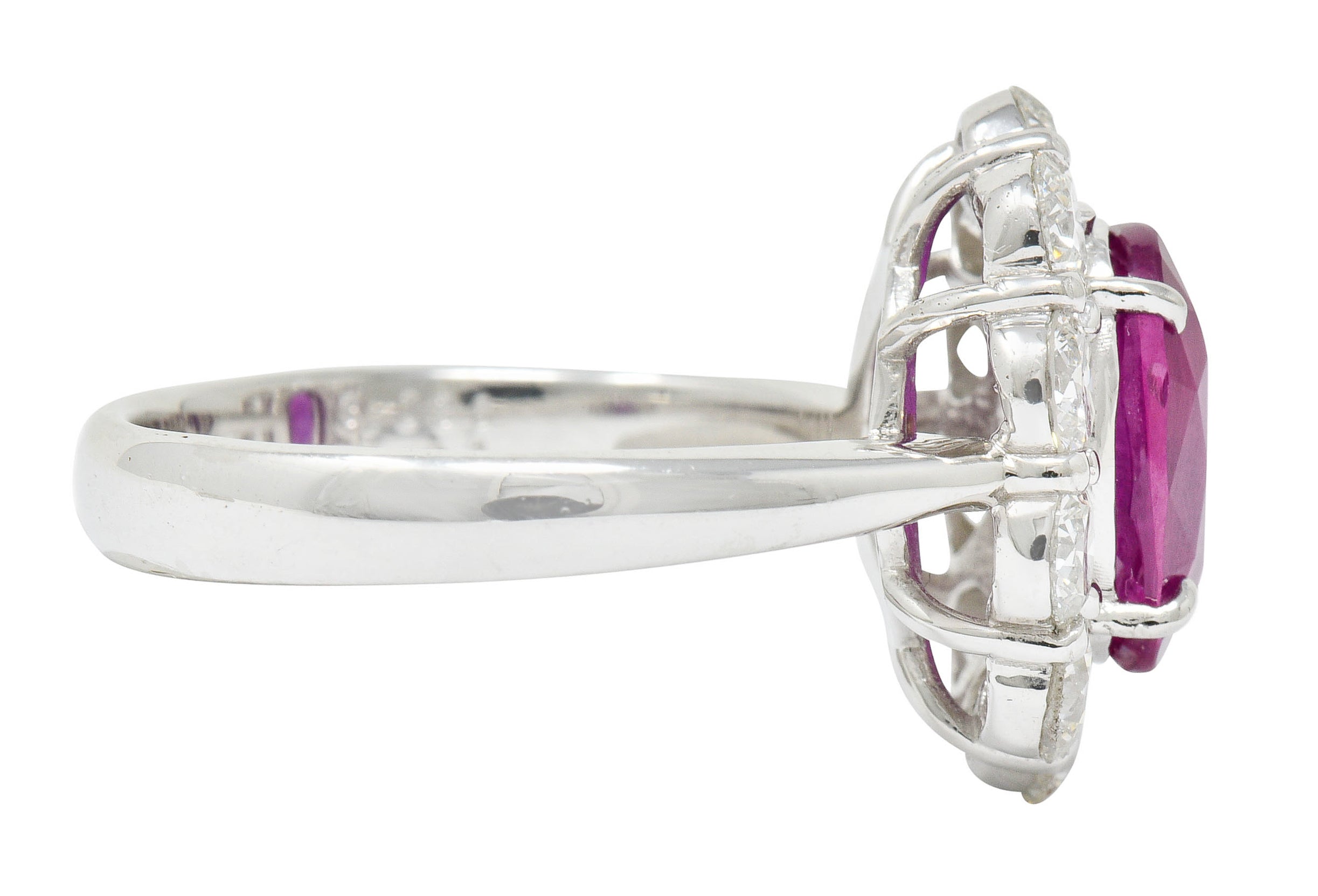 Contemporary 4.66 CTW No Heat Ruby Diamond Platinum Cluster Ring GIARing - Wilson's Estate Jewelry