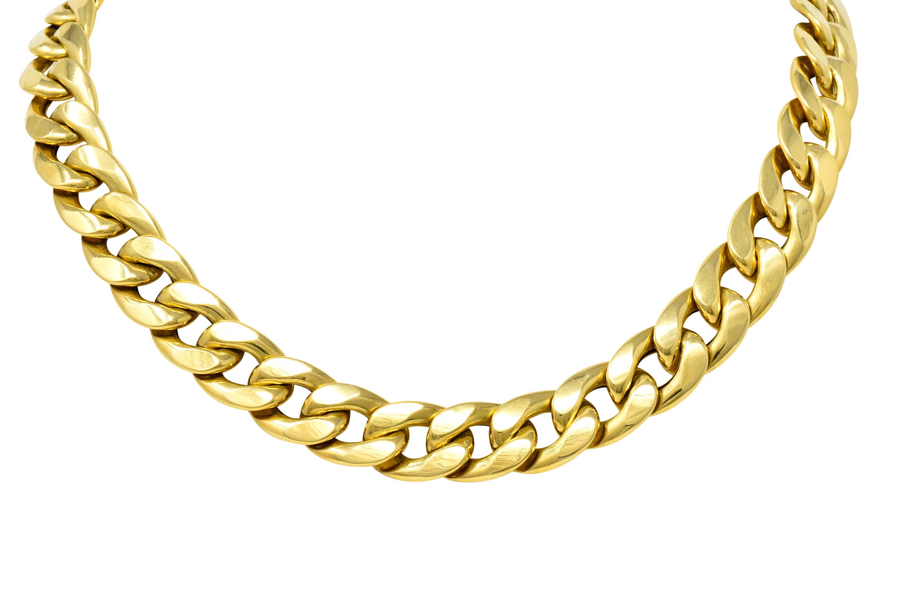 Vintage Tri-Colored 18 Karat Gold Curb Link Unisex Chain Necklace Wilson's Estate Jewelry
