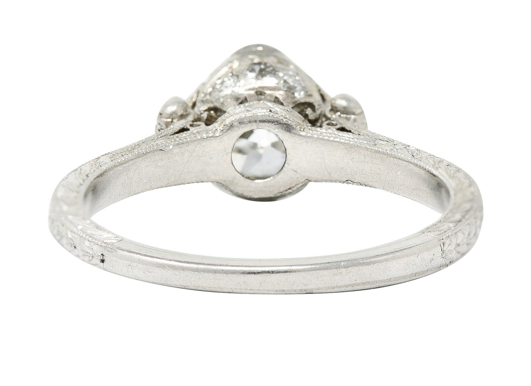 Edwardian 1.11 CTW Diamond Platinum Scrolled Foliate Engagement Ring GIARing - Wilson's Estate Jewelry