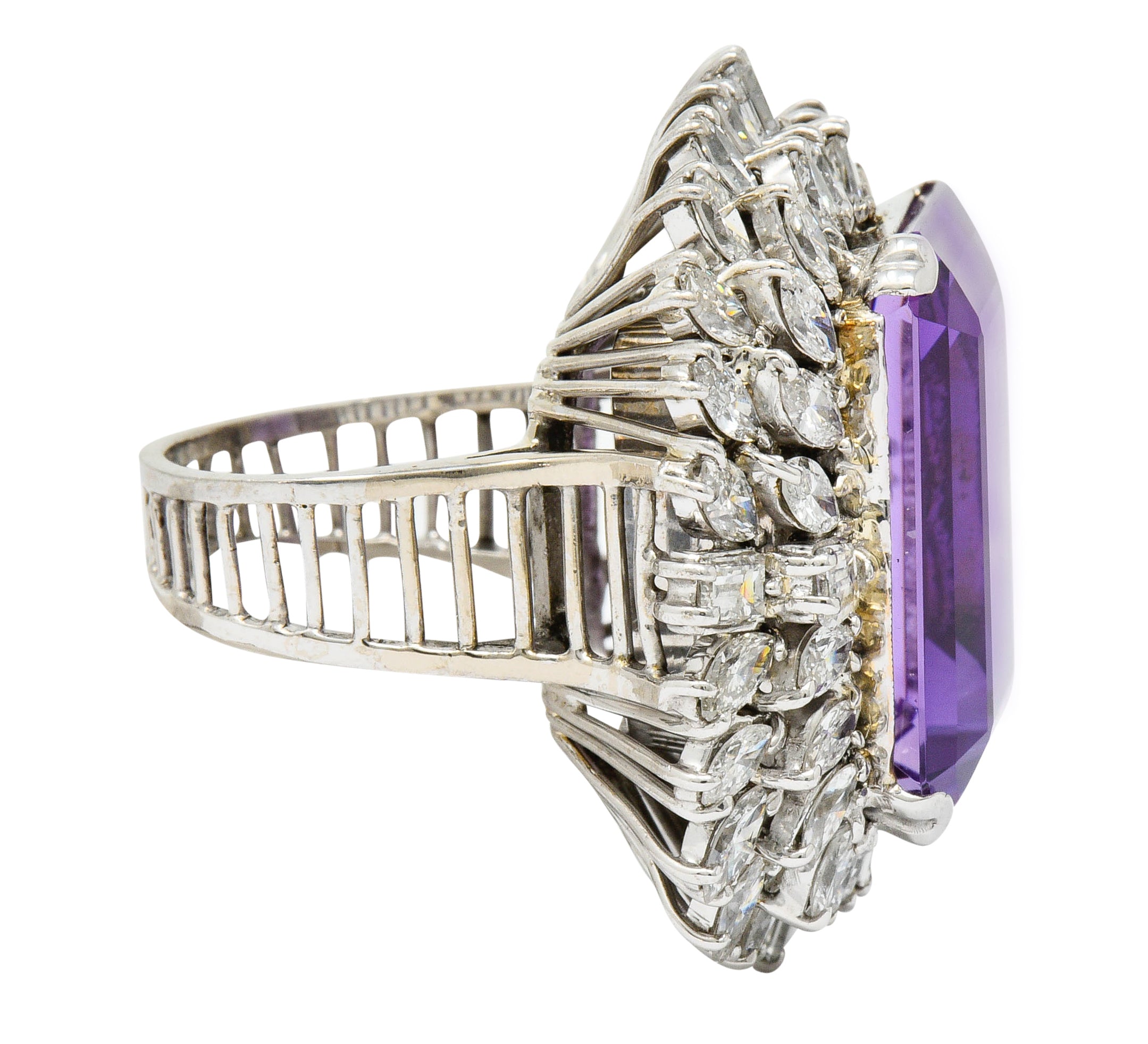 Large Vintage Amethyst 6.00 CTW Diamond 18 Karat White Gold Cluster RingRing - Wilson's Estate Jewelry