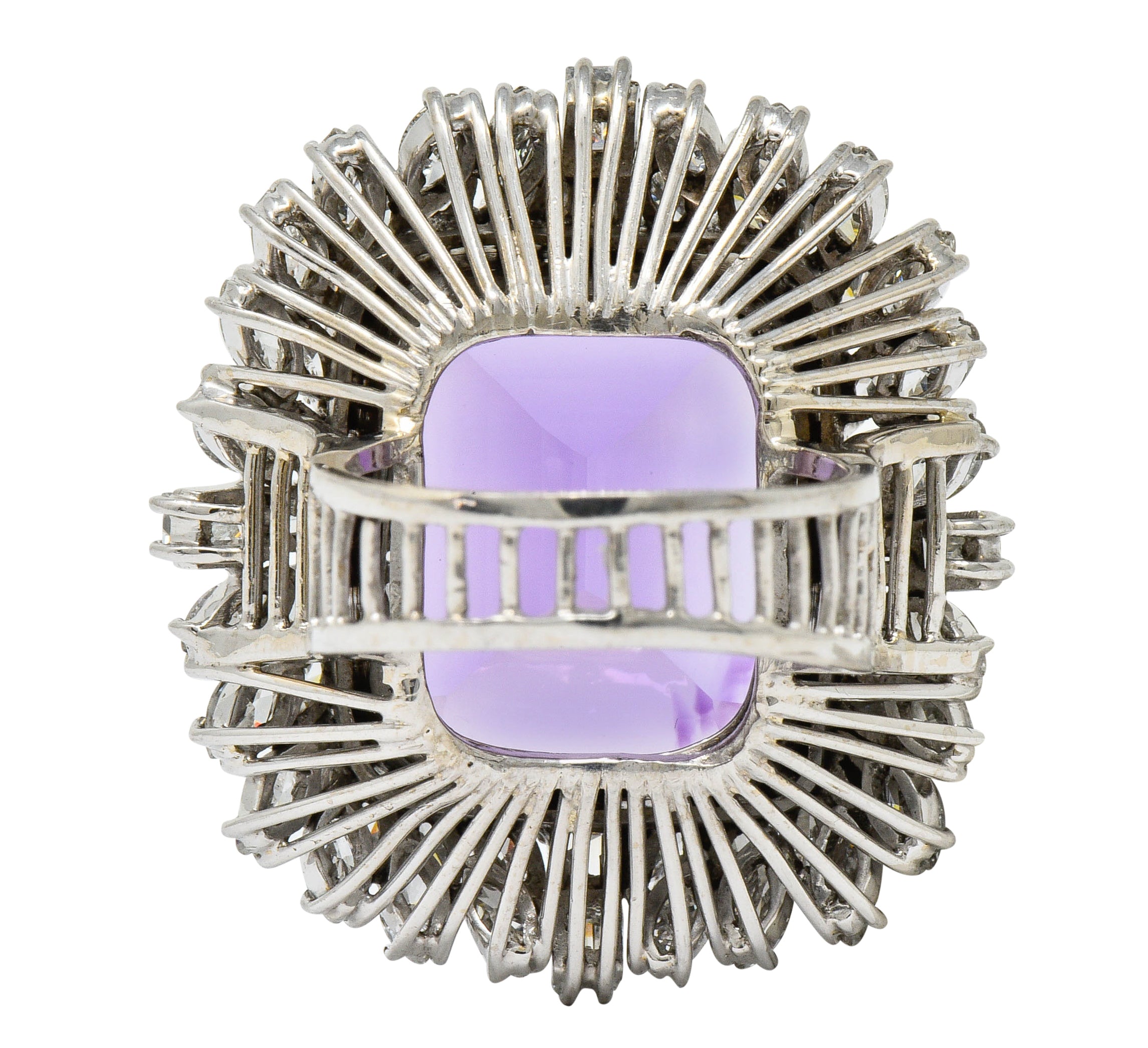 Large Vintage Amethyst 6.00 CTW Diamond 18 Karat White Gold Cluster RingRing - Wilson's Estate Jewelry