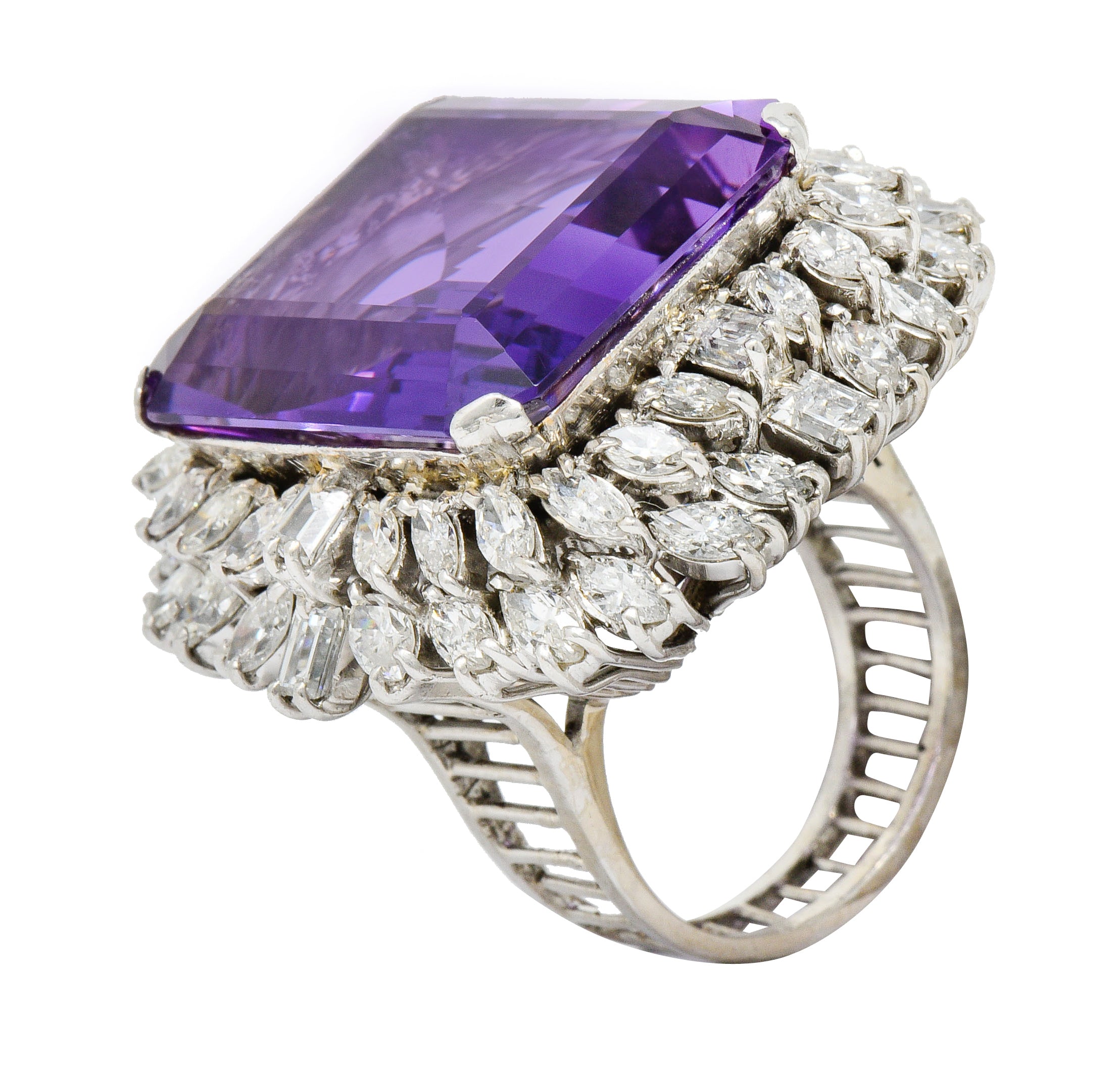 Large Vintage Amethyst 6.00 CTW Diamond 18 Karat White Gold Cluster RingRing - Wilson's Estate Jewelry