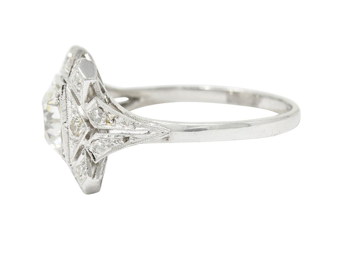 1930's Art Deco 1.40 CTW Diamond Platinum Geometric Dinner Ring GIARing - Wilson's Estate Jewelry