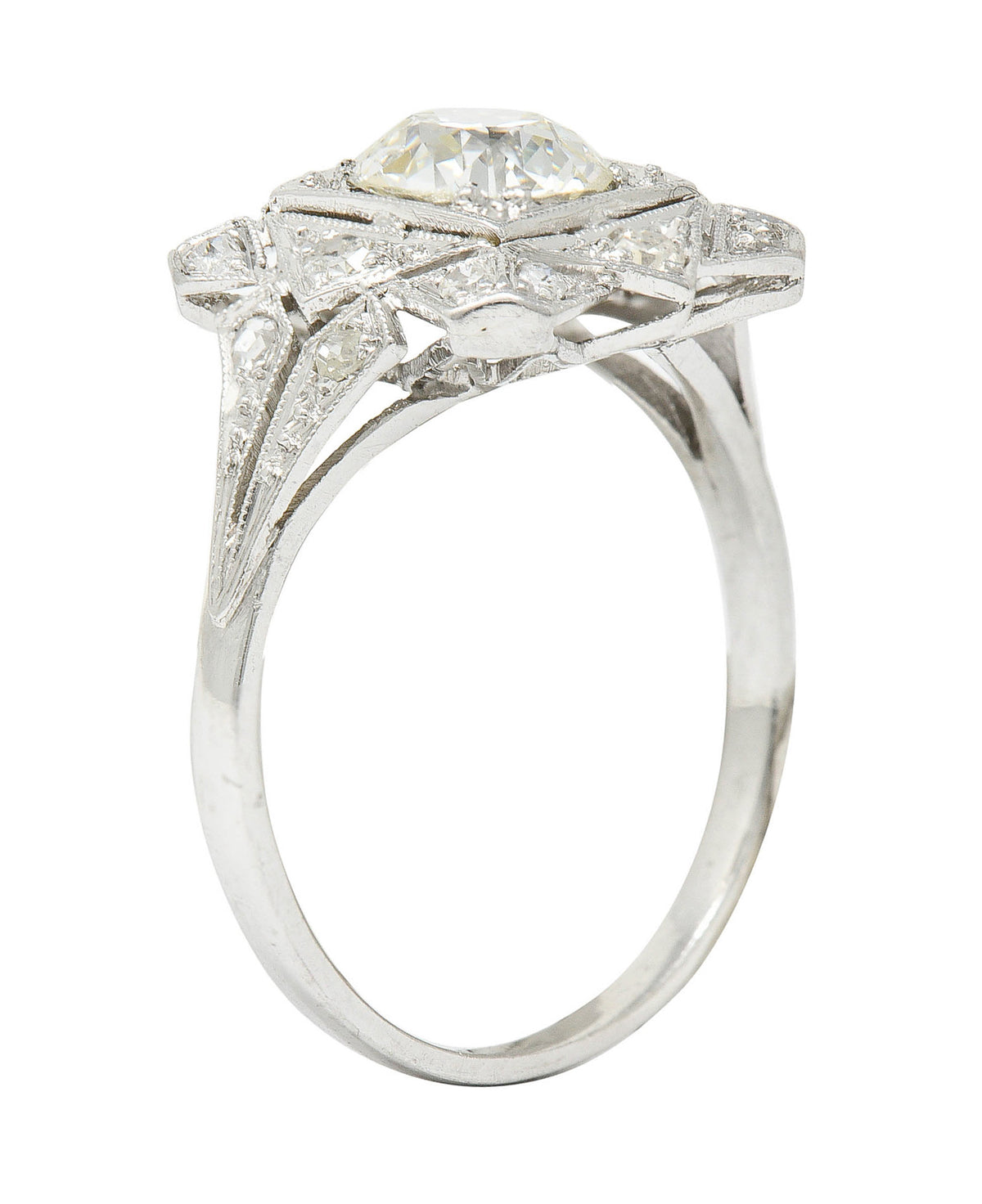 1930's Art Deco 1.40 CTW Diamond Platinum Geometric Dinner Ring GIARing - Wilson's Estate Jewelry