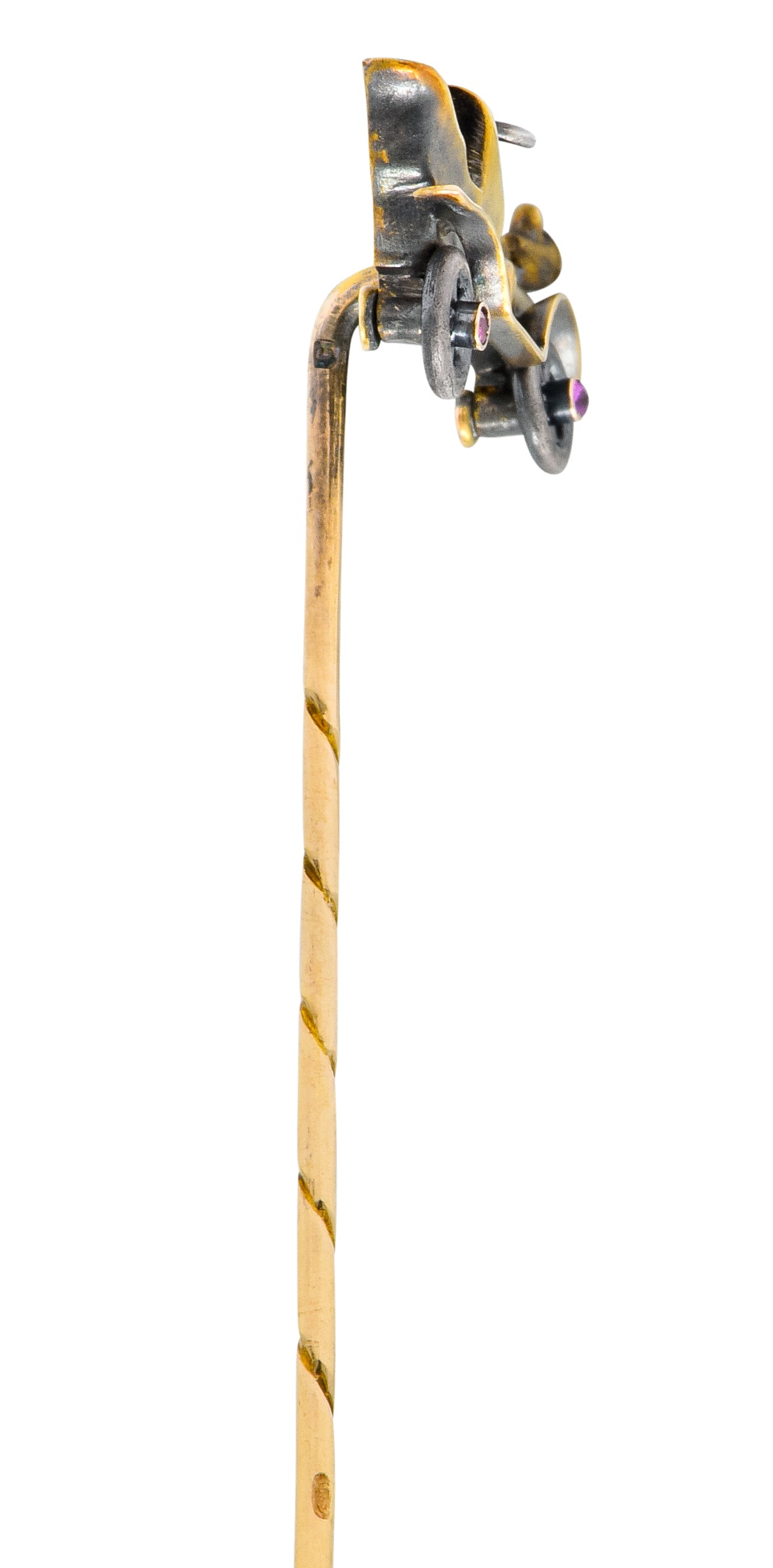 Art Nouveau Articulated 14 Karat Two-Tone Gold Classic Car Stickpin - Wilson's Estate Jewelry