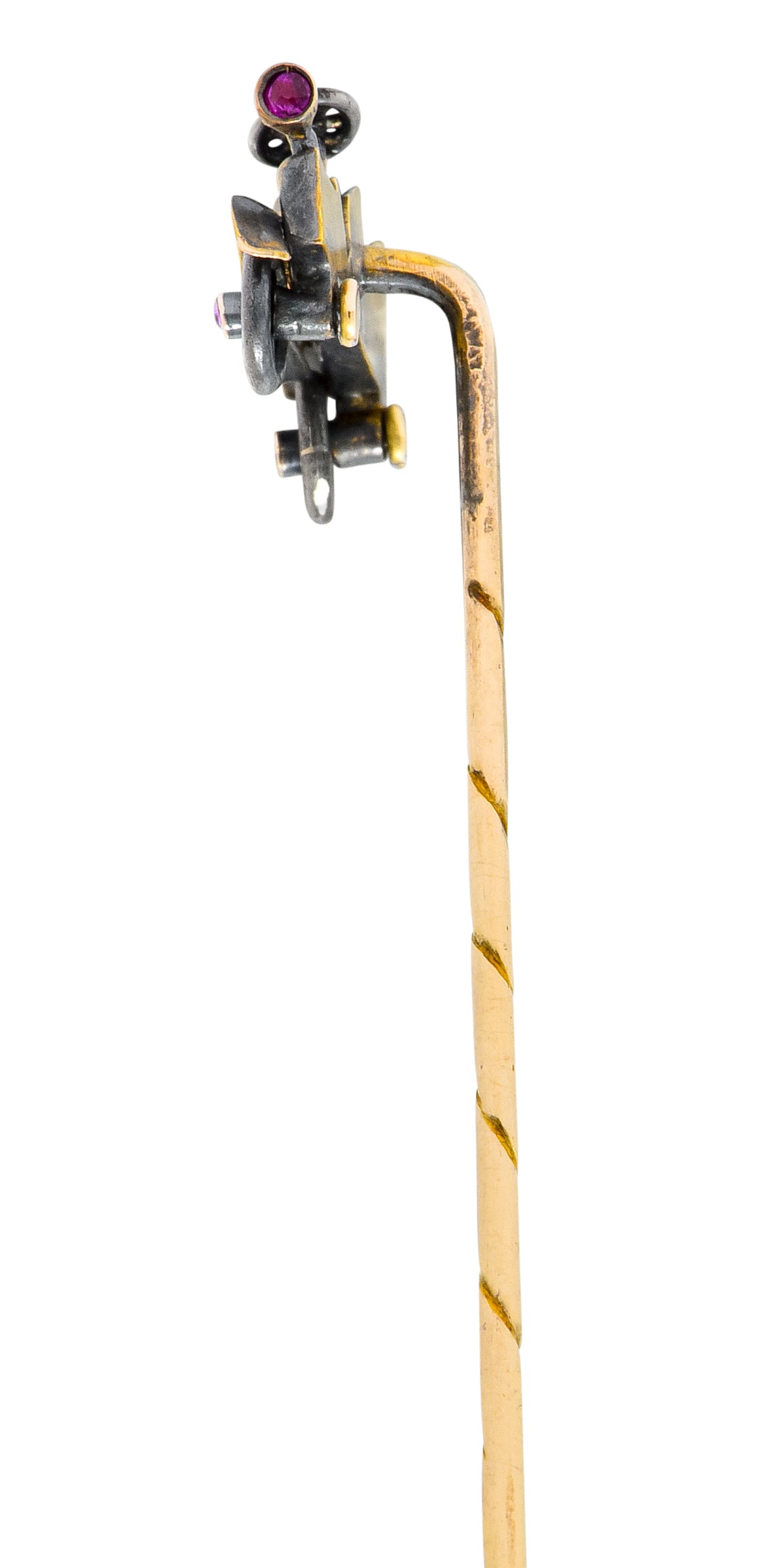 Art Nouveau Articulated 14 Karat Two-Tone Gold Classic Car Stickpin - Wilson's Estate Jewelry