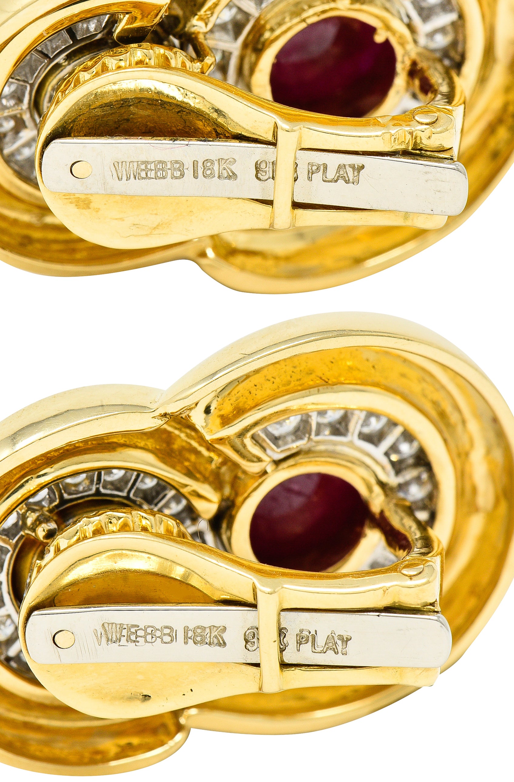 David Webb Vintage Diamond Emerald Ruby Platinum 18 Karat Yellow Gold Ear-Clip Earrings Wilson's Estate Jewelry