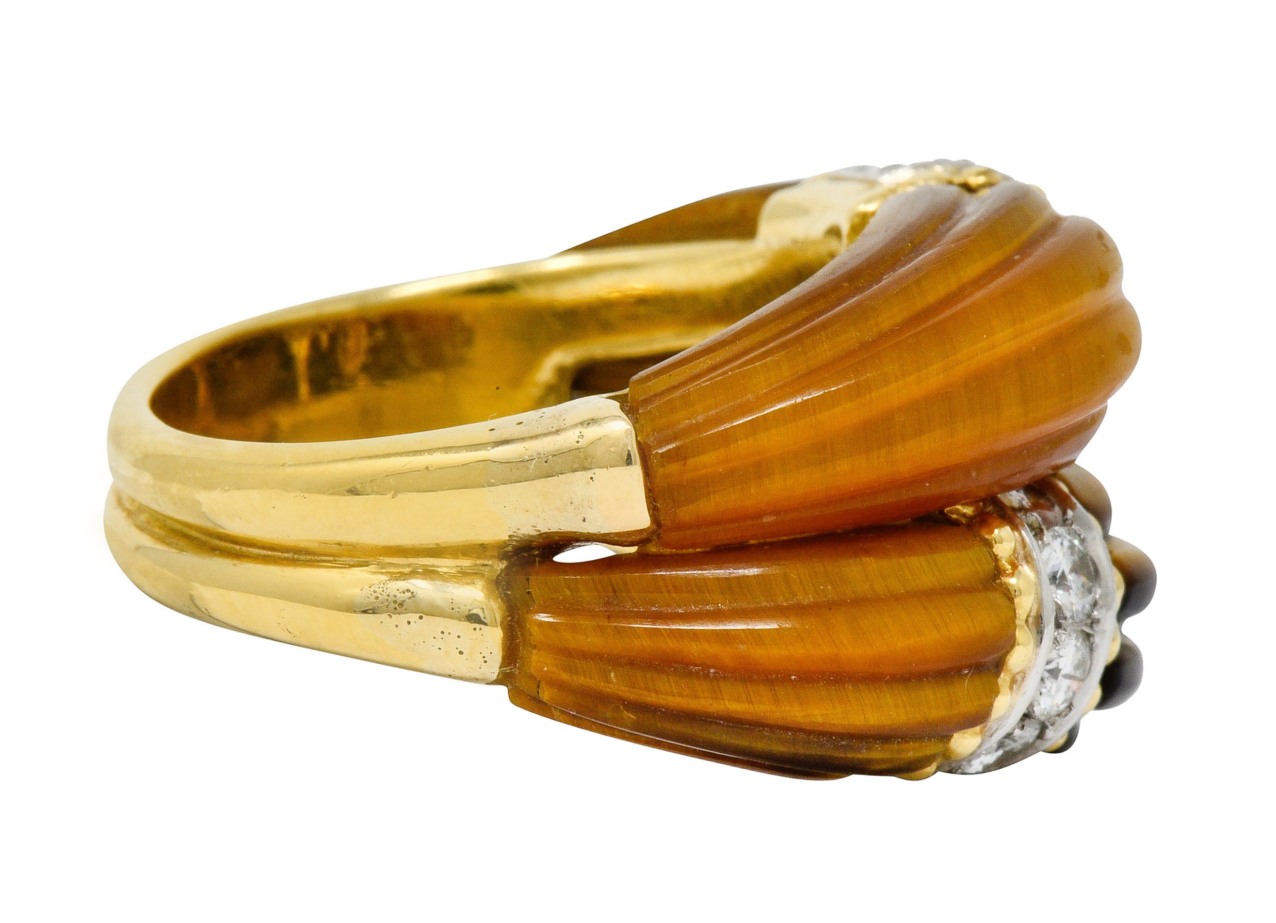 .11111 *Vintage Diamond Tiger's Eye Quartz 18 Karat Gold Fluted Band Ring - Wilson's Estate Jewelry