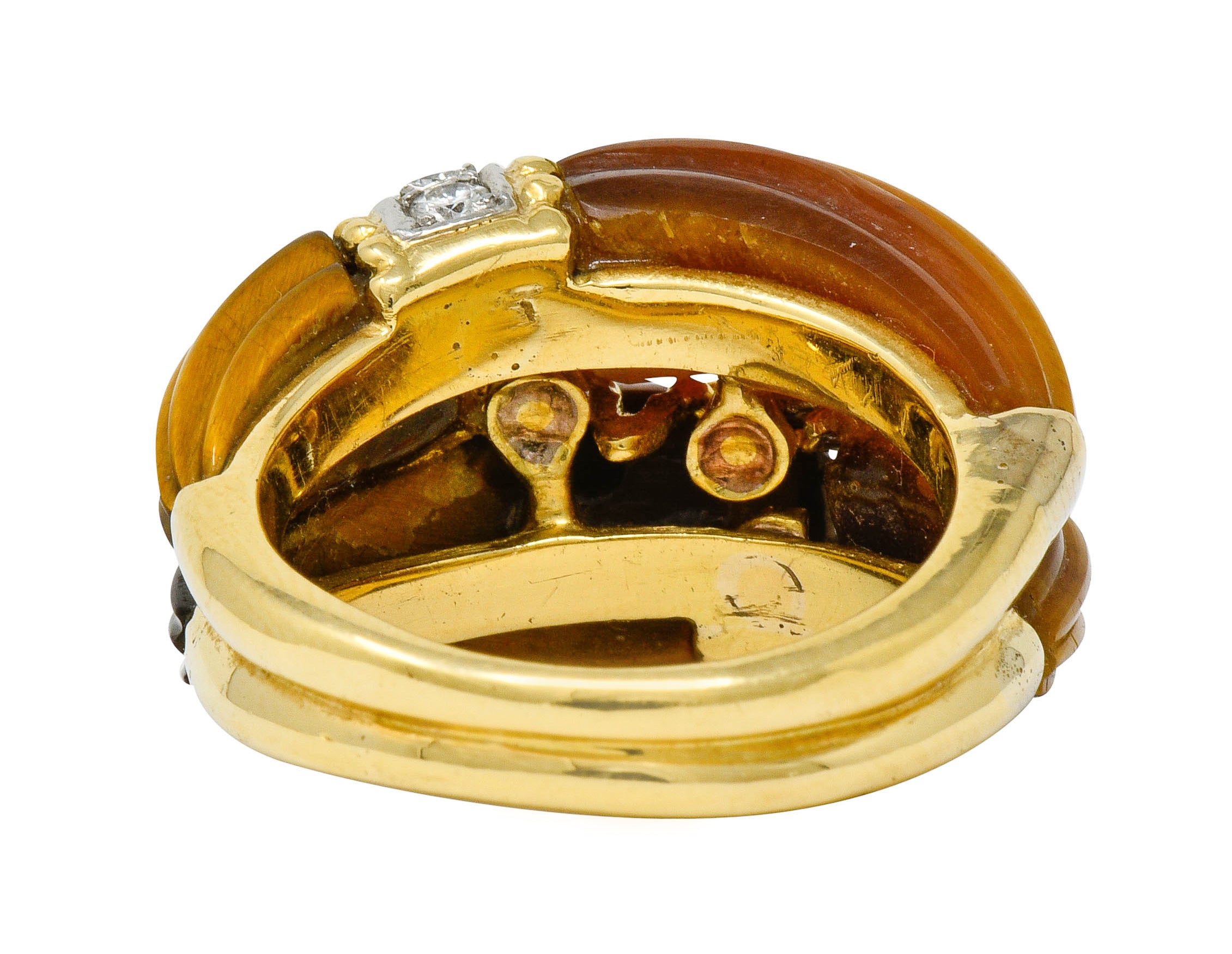 .11111 *Vintage Diamond Tiger's Eye Quartz 18 Karat Gold Fluted Band Ring - Wilson's Estate Jewelry
