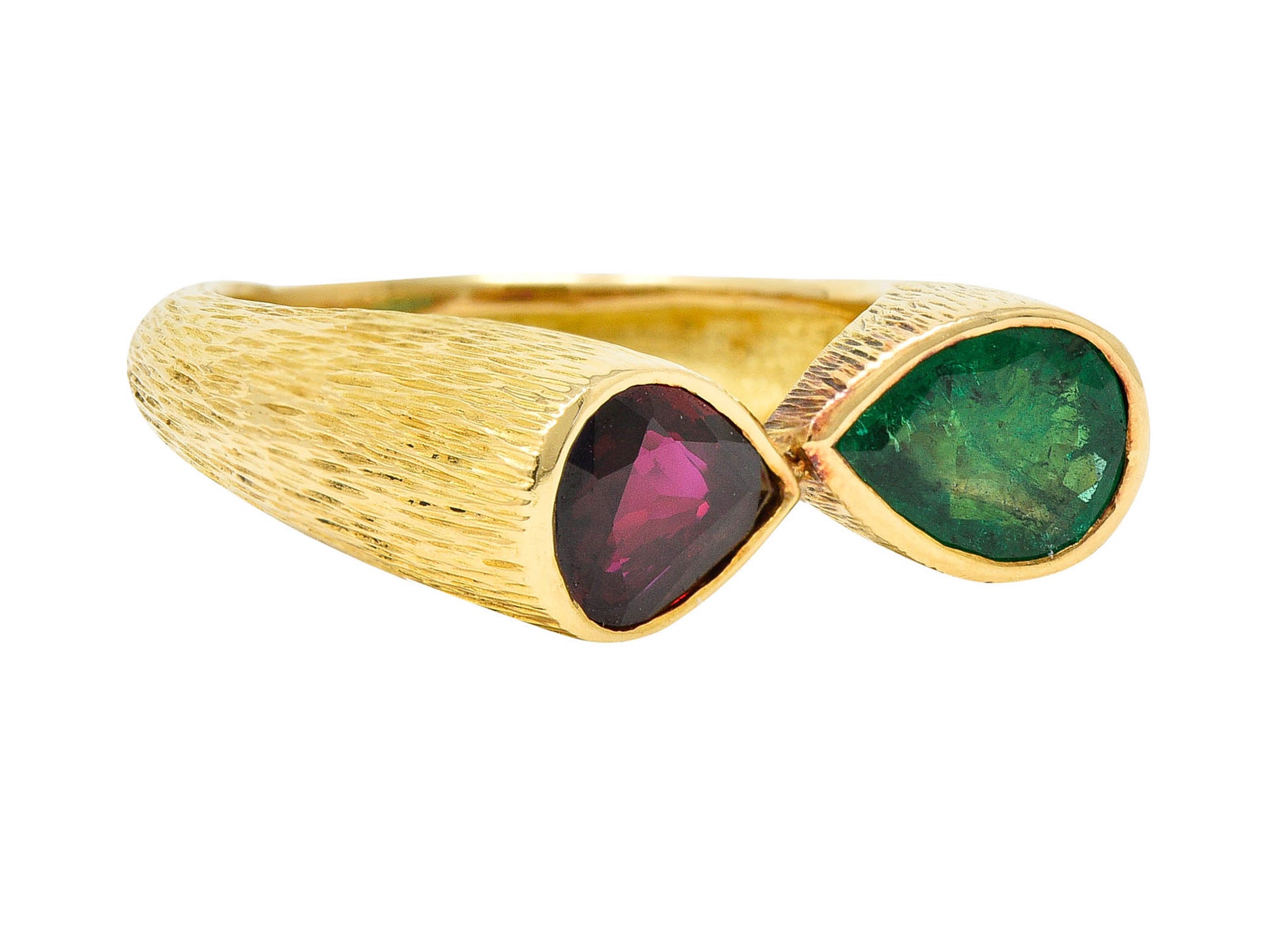 French Vintage Emerald Ruby 18 Karat Gold Mirrored Gemstone RingRing - Wilson's Estate Jewelry