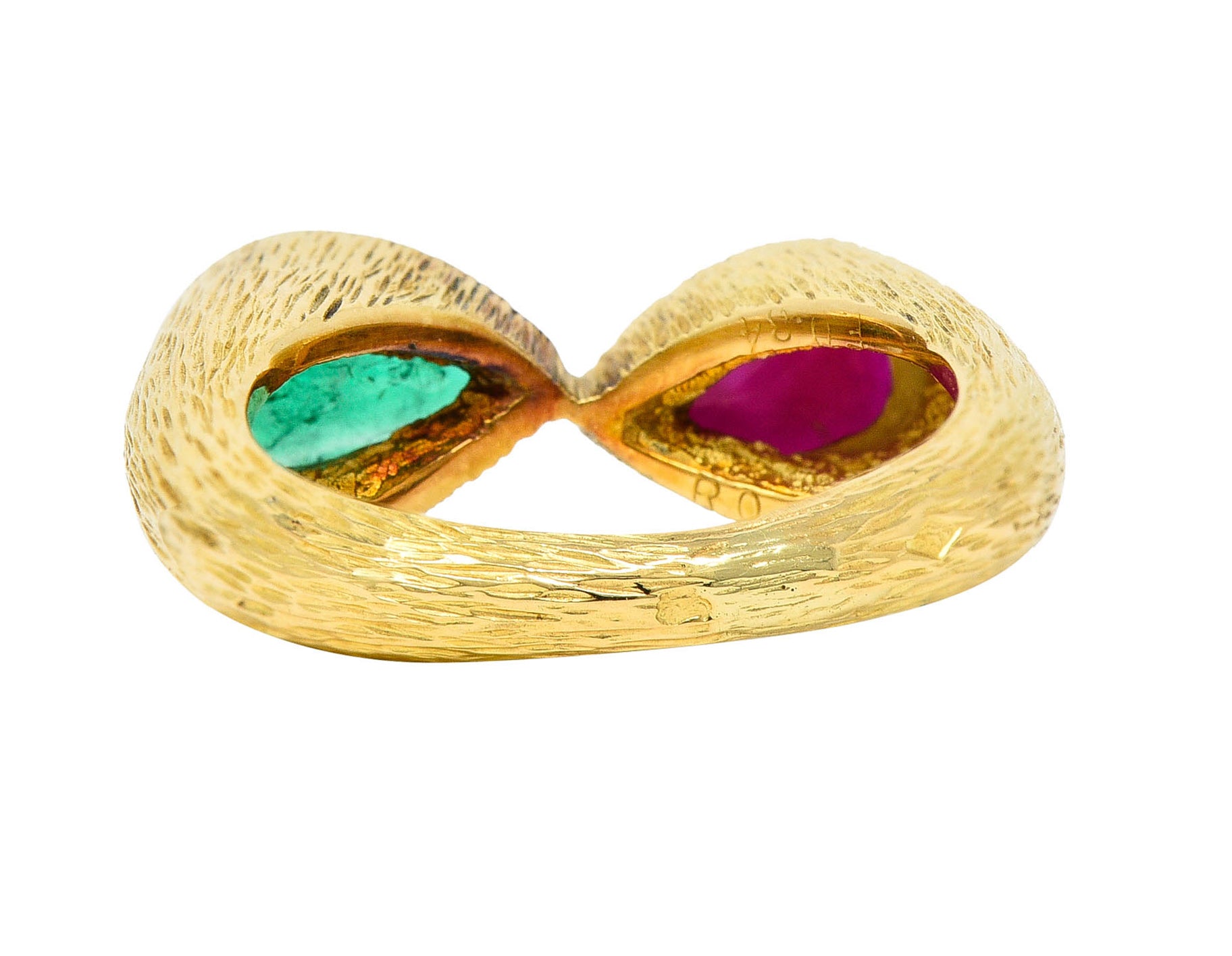 French Vintage Emerald Ruby 18 Karat Gold Mirrored Gemstone RingRing - Wilson's Estate Jewelry