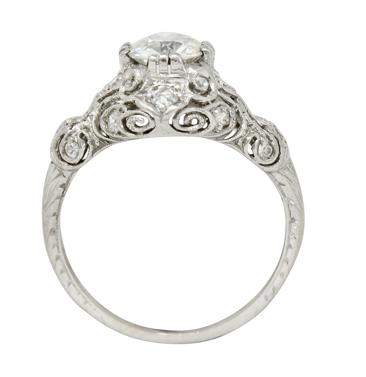 Wheeler & Co. Edwardian 1.05 CTW Diamond Platinum Scrolled Engagement RingRing - Wilson's Estate Jewelry