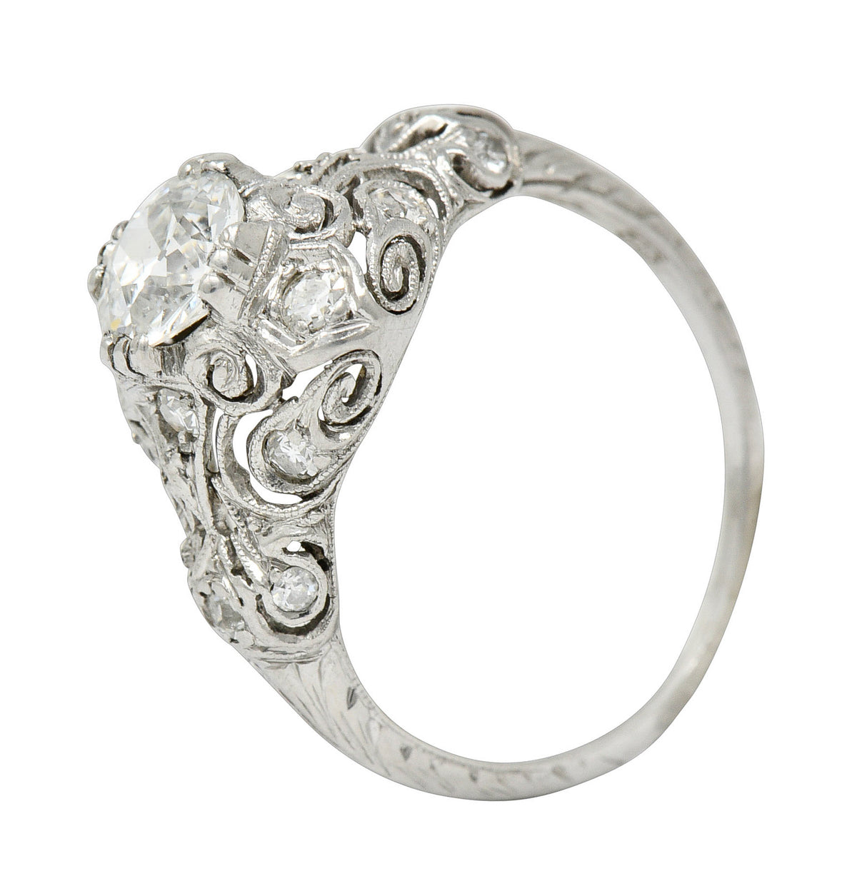 Wheeler & Co. Edwardian 1.05 CTW Diamond Platinum Scrolled Engagement RingRing - Wilson's Estate Jewelry