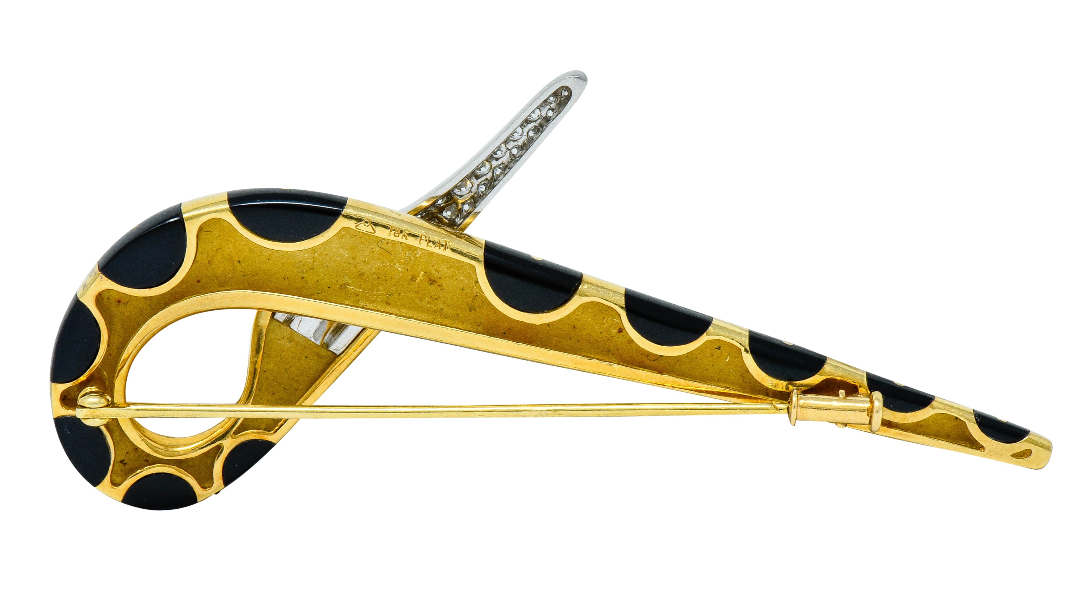 Michael Bondanza Pave Diamond Onyx Emerald Platinum 18 Karat Gold Heron BroochBrooch - Wilson's Estate Jewelry