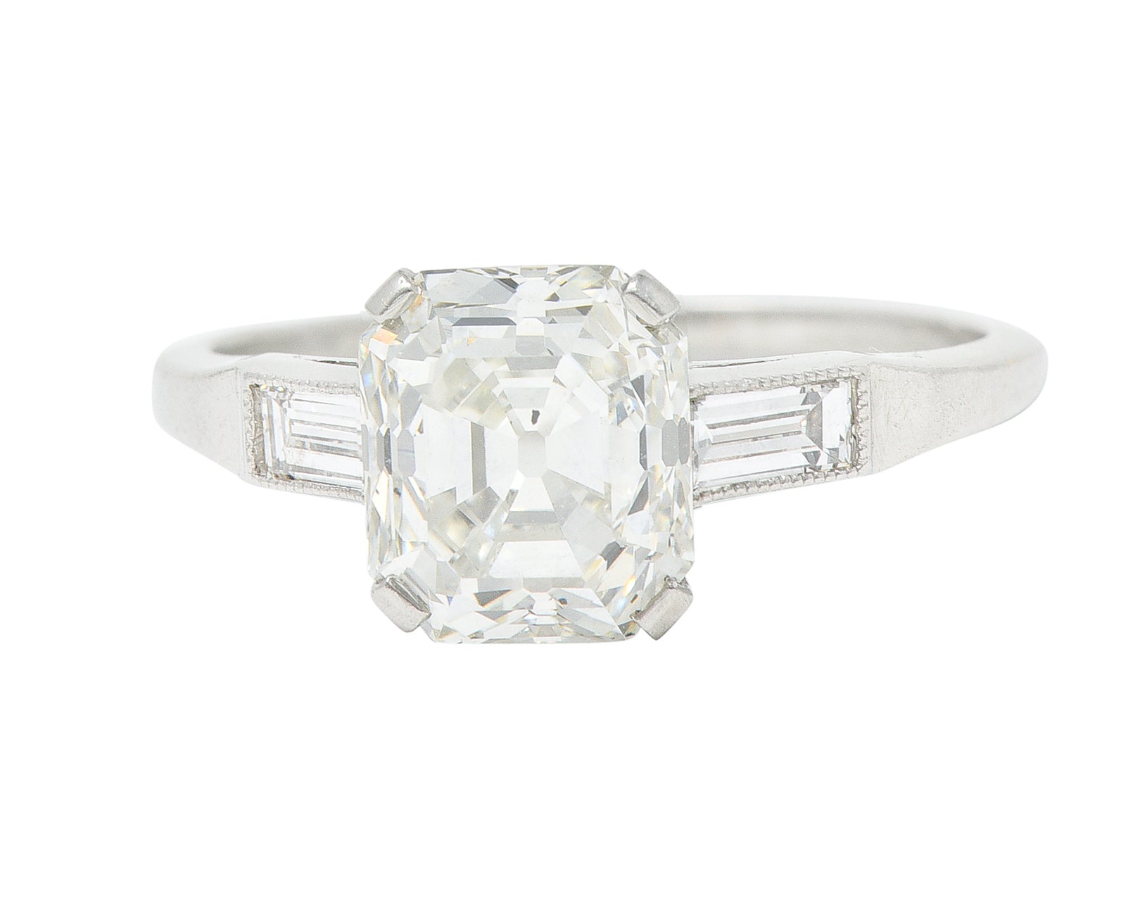 Late Art Deco 2.37 CTW Emerald Cut Diamond Platinum Engagement RingRing - Wilson's Estate Jewelry