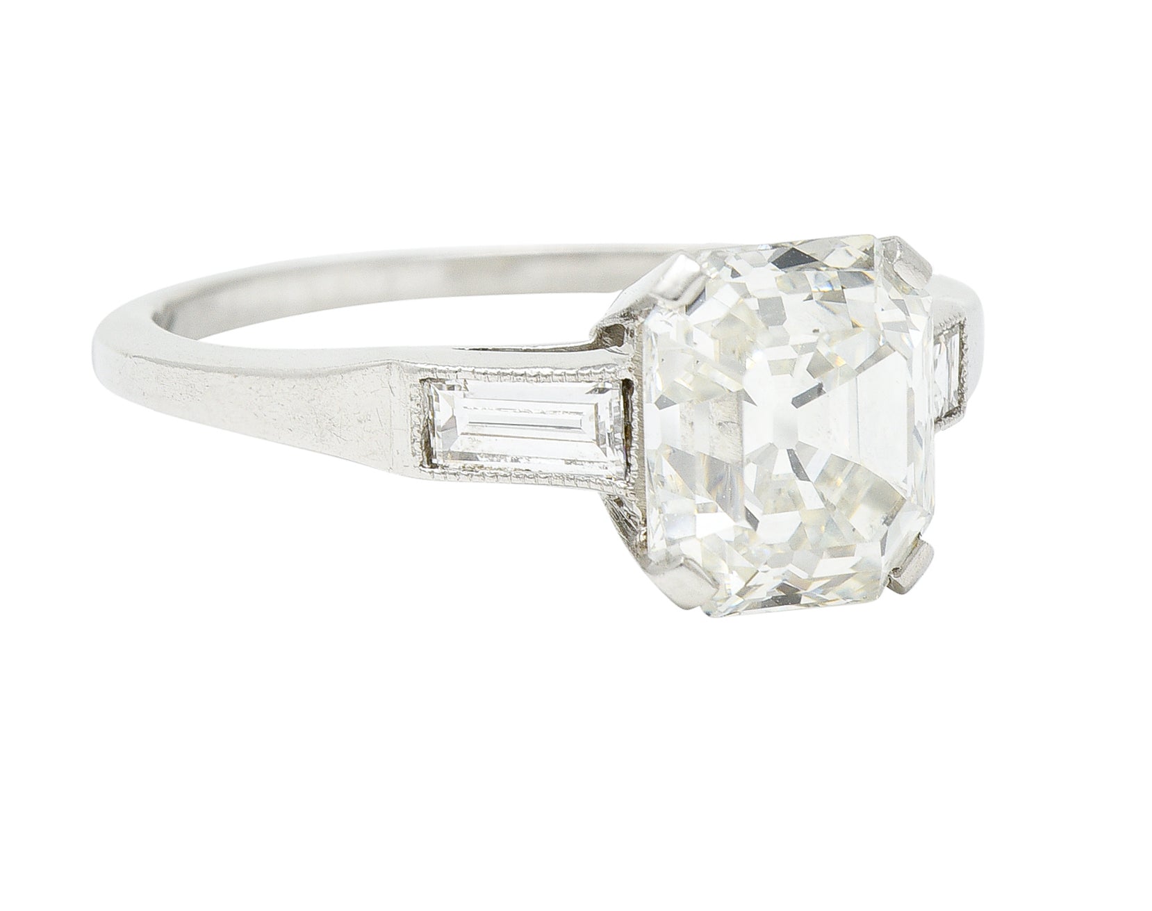 Late Art Deco 2.37 CTW Emerald Cut Diamond Platinum Engagement RingRing - Wilson's Estate Jewelry