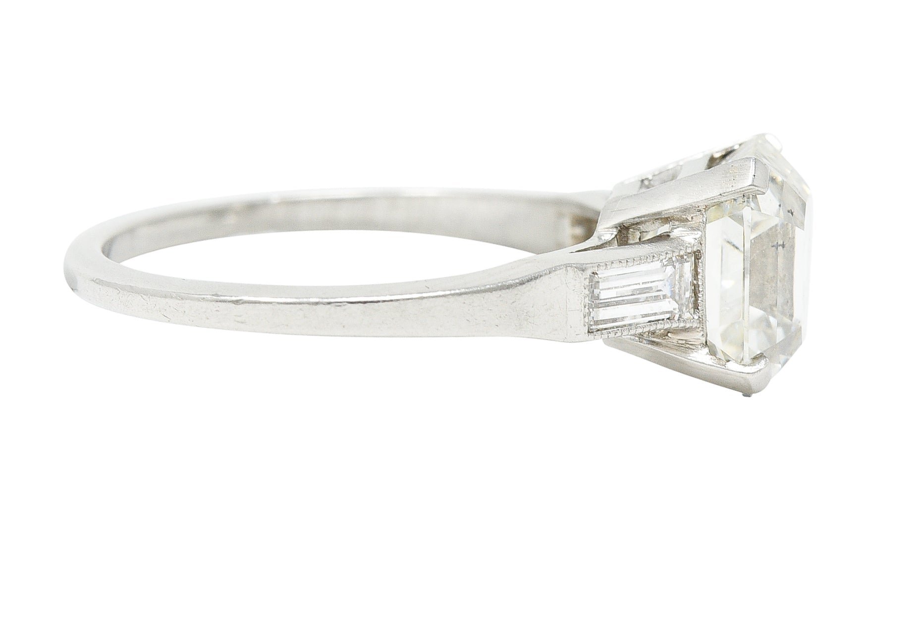 Late Art Deco 2.37 CTW Emerald Cut Diamond Platinum Engagement RingRing - Wilson's Estate Jewelry