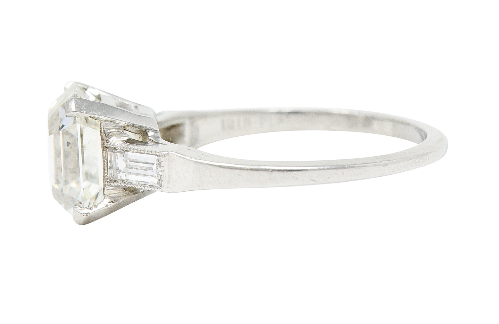 Late Art Deco 2.37 CTW Emerald Cut Diamond Platinum Engagement RingRing - Wilson's Estate Jewelry