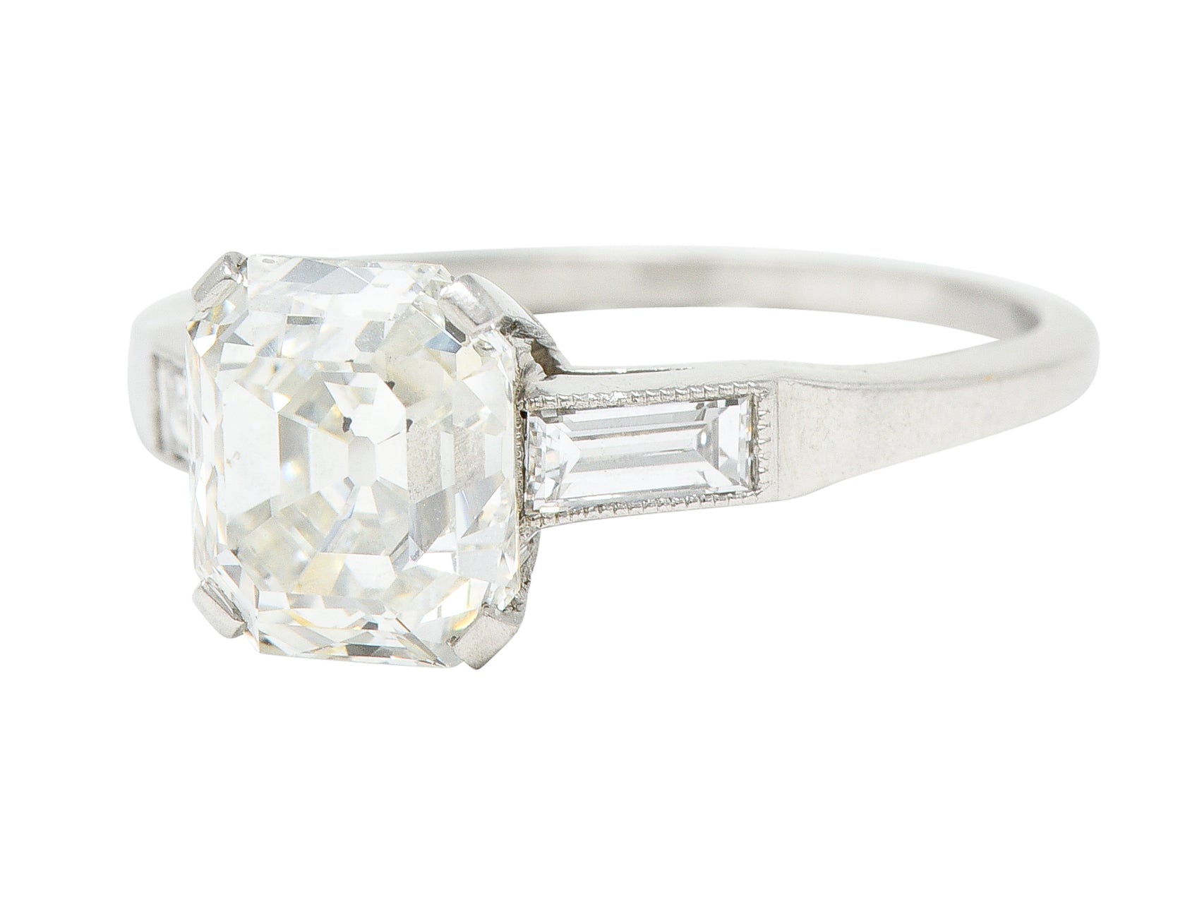 Late Art Deco 2.37 CTW Emerald Cut Diamond Platinum Engagement RingRing - Wilson's Estate Jewelry