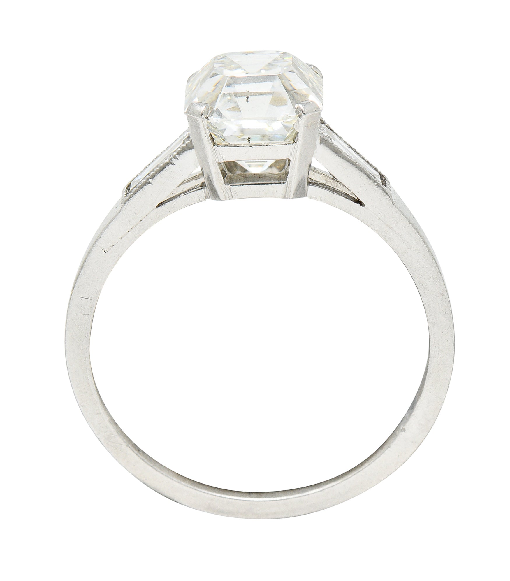 Late Art Deco 2.37 CTW Emerald Cut Diamond Platinum Engagement RingRing - Wilson's Estate Jewelry