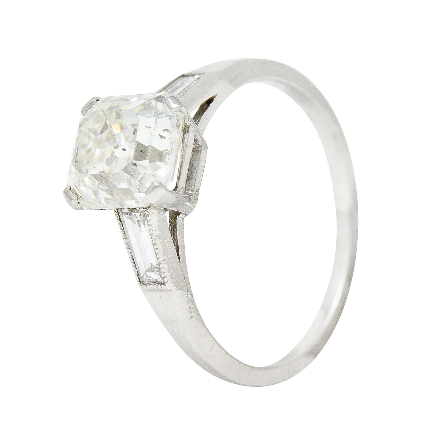 Late Art Deco 2.37 CTW Emerald Cut Diamond Platinum Engagement RingRing - Wilson's Estate Jewelry