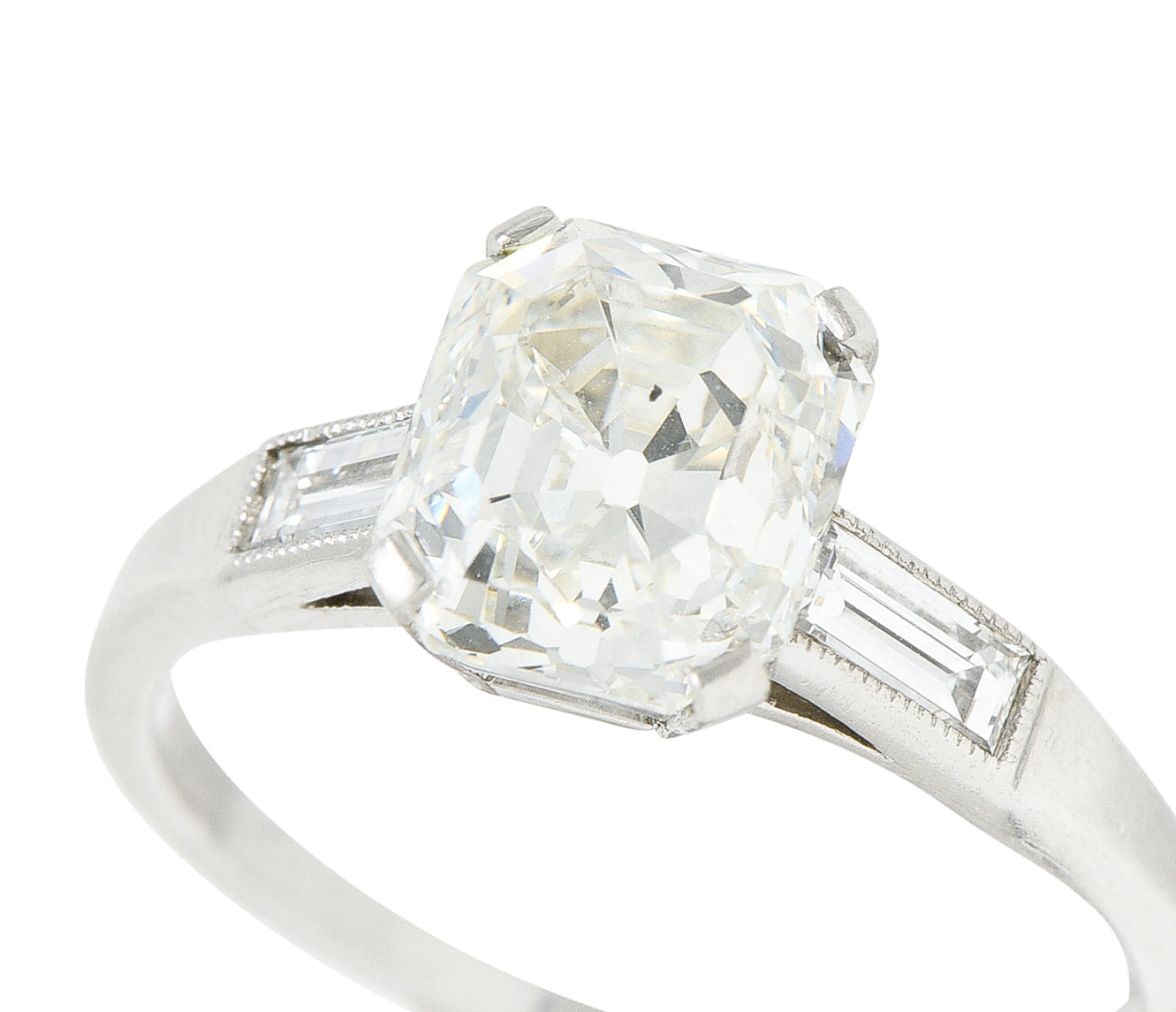Late Art Deco 2.37 CTW Emerald Cut Diamond Platinum Engagement RingRing - Wilson's Estate Jewelry