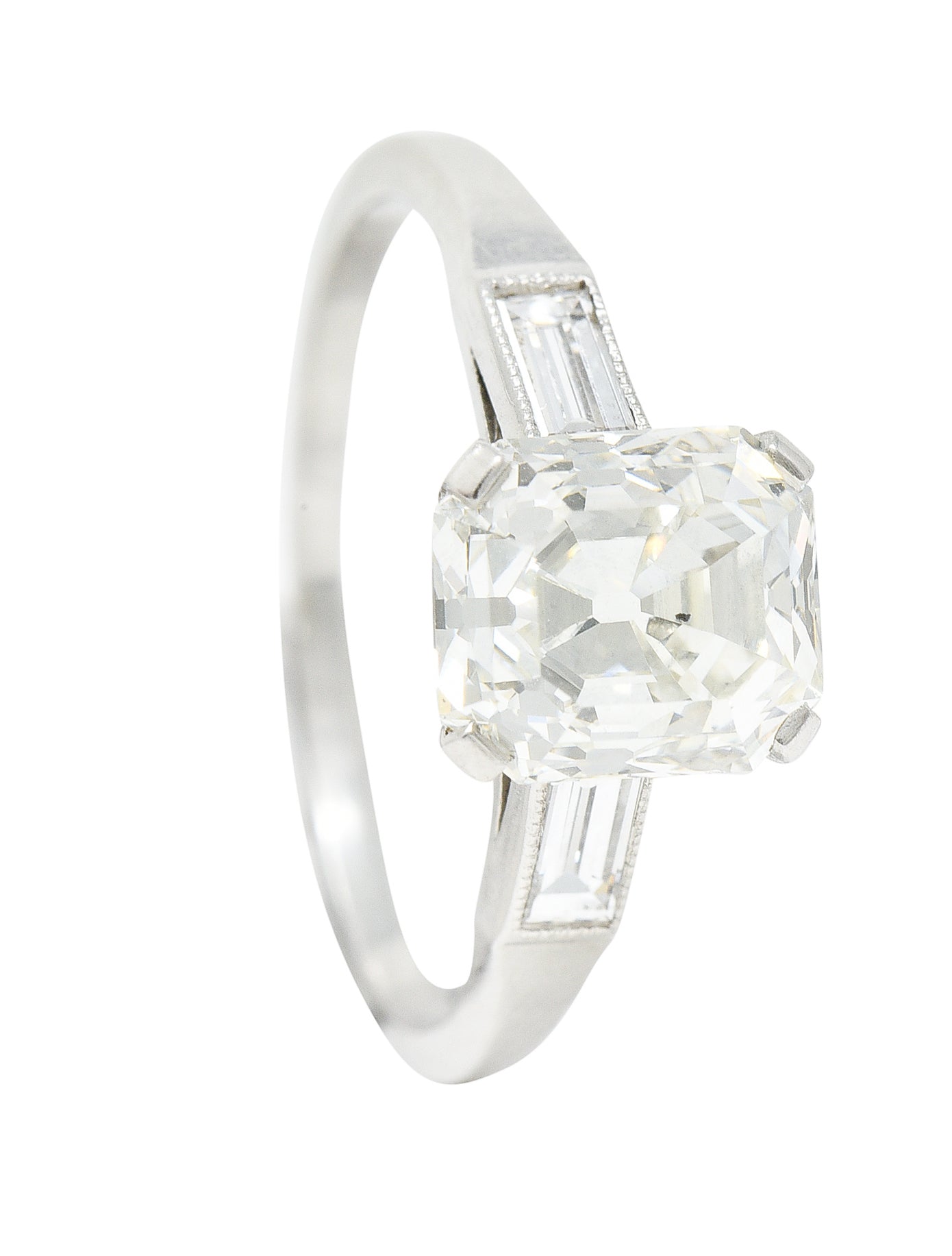 Late Art Deco 2.37 CTW Emerald Cut Diamond Platinum Engagement RingRing - Wilson's Estate Jewelry