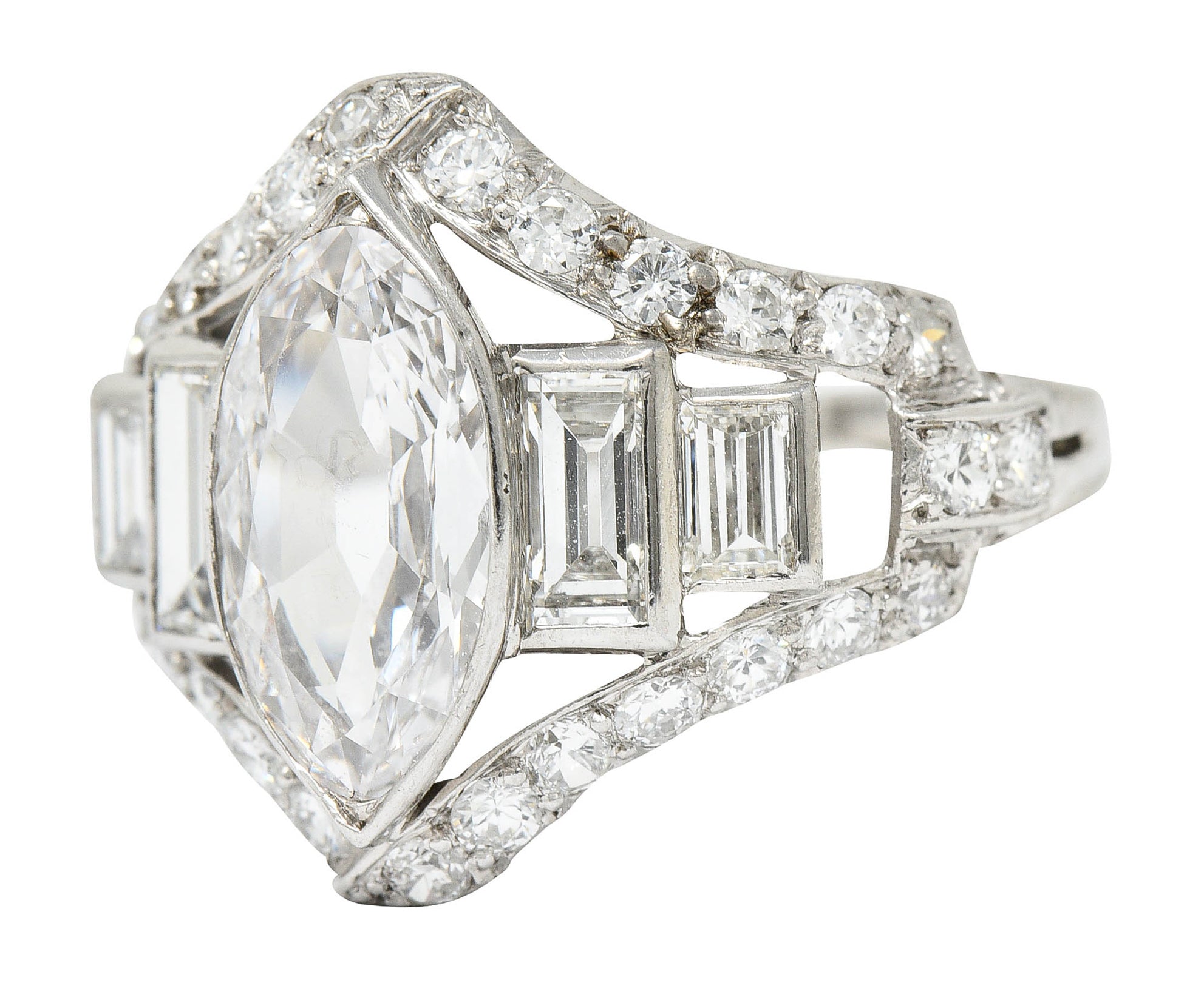 Art Deco 2.70 CTW Marquise Diamond Platinum Band RingRing - Wilson's Estate Jewelry