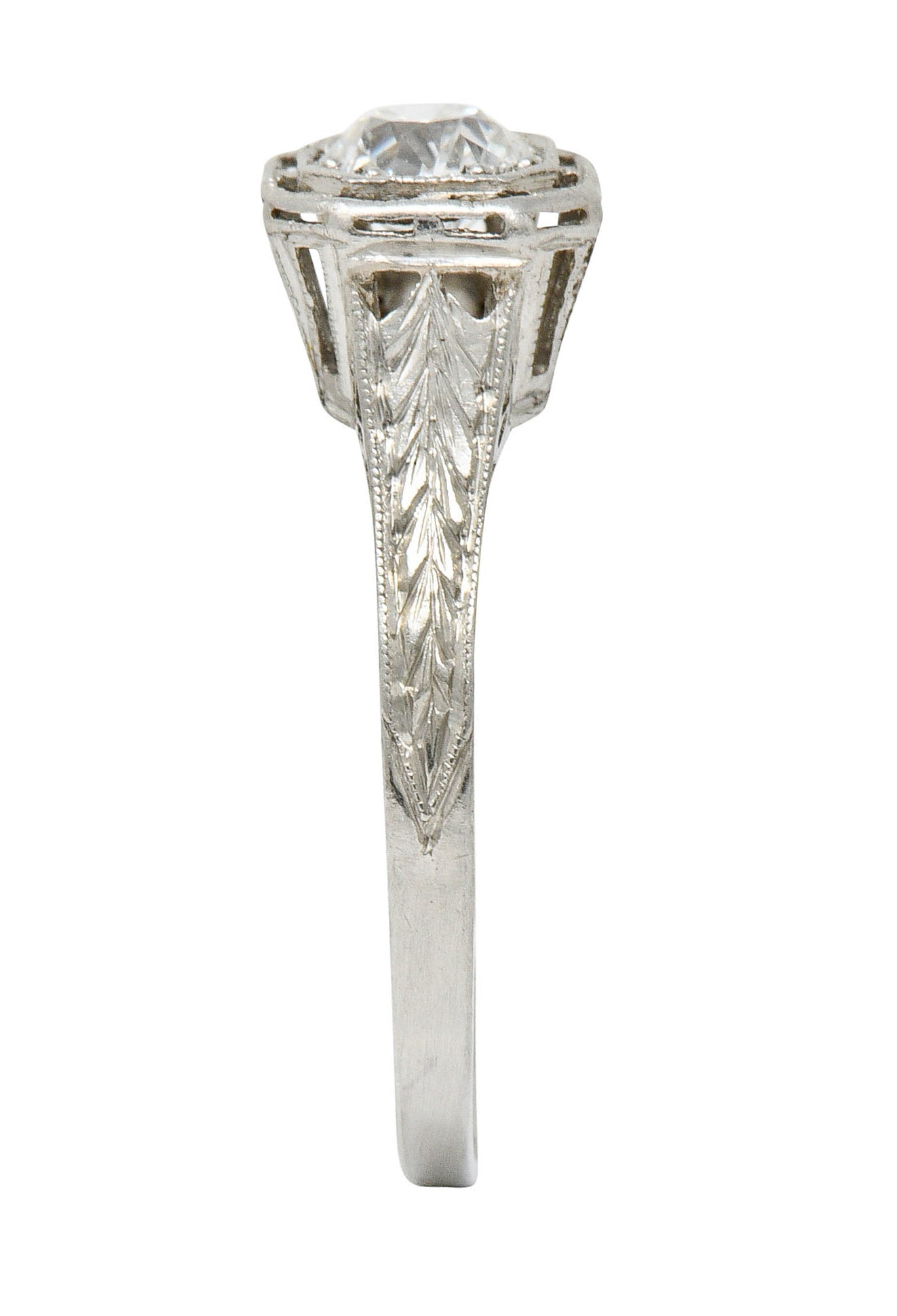 Art Deco 0.38 CTW Diamond Platinum Foliate Engagement RingRing - Wilson's Estate Jewelry