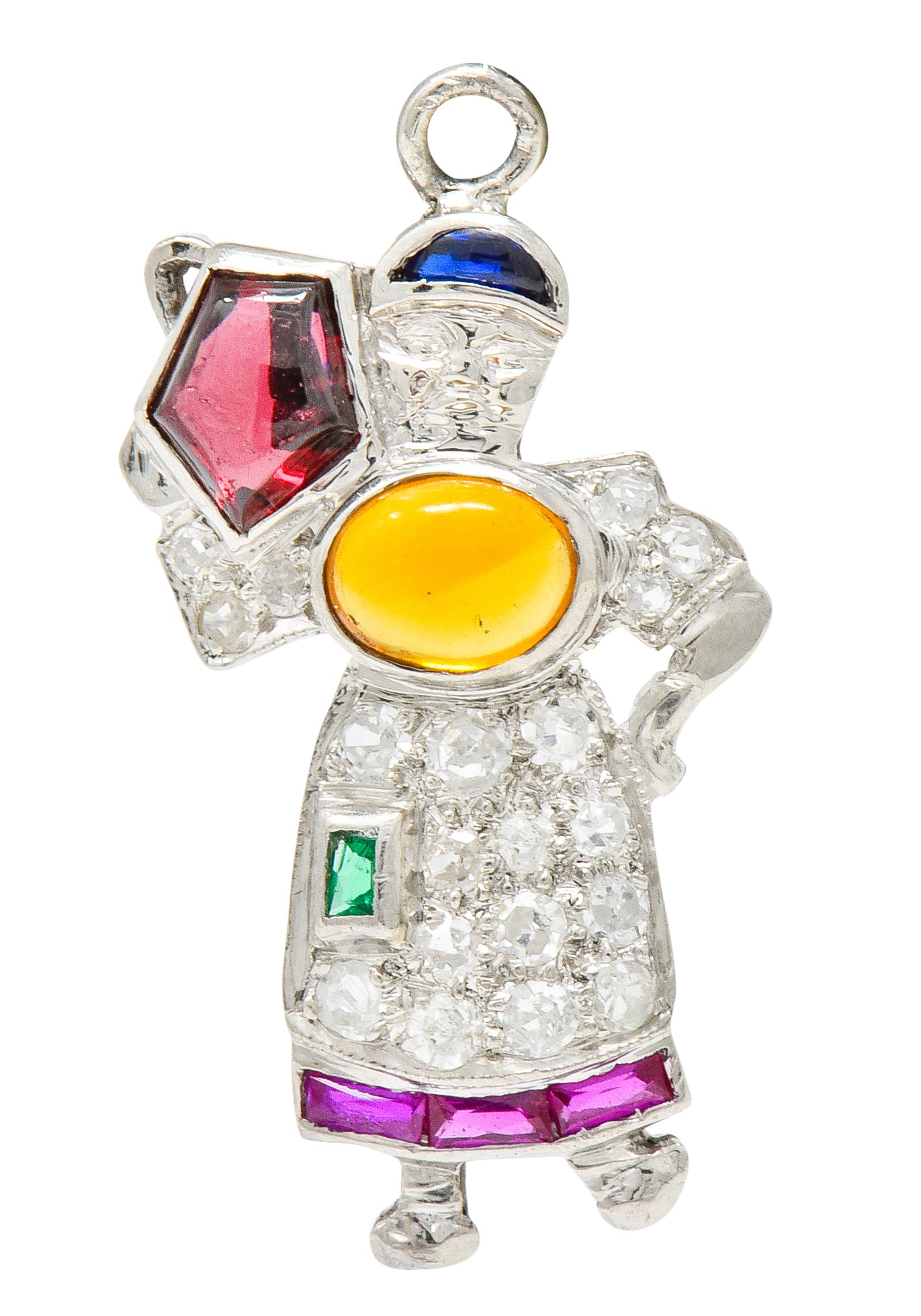Large Art Deco Diamond Multi-Gem Platinum Woman Carrying Water Charm - Wilson's Estate Jewelry