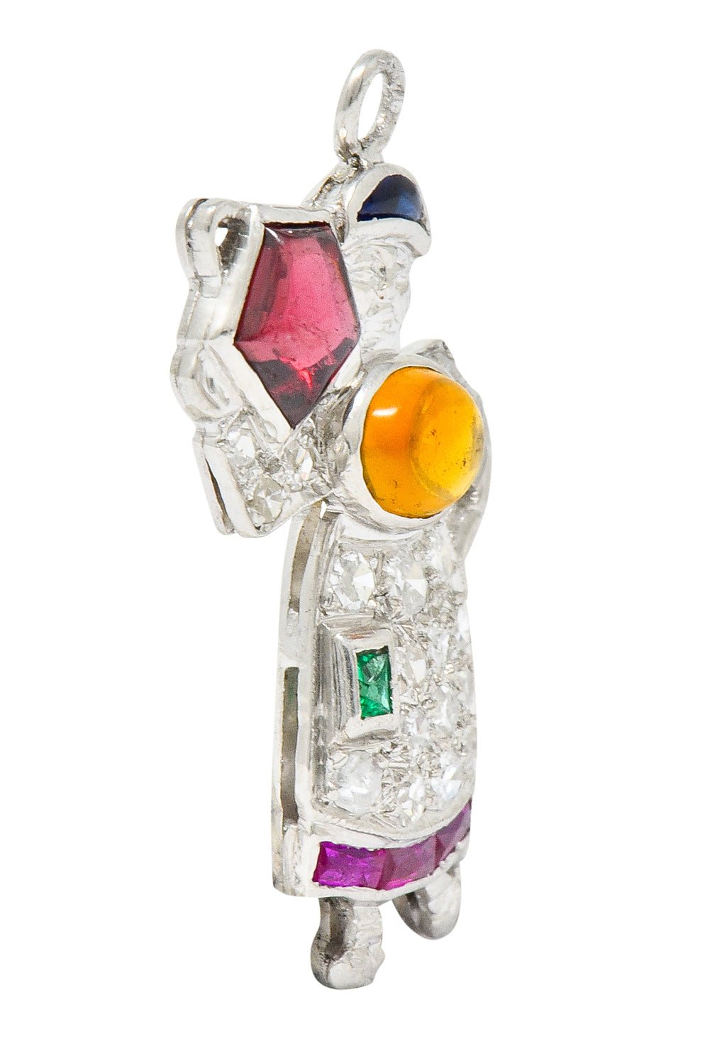 Large Art Deco Diamond Multi-Gem Platinum Woman Carrying Water Charm - Wilson's Estate Jewelry