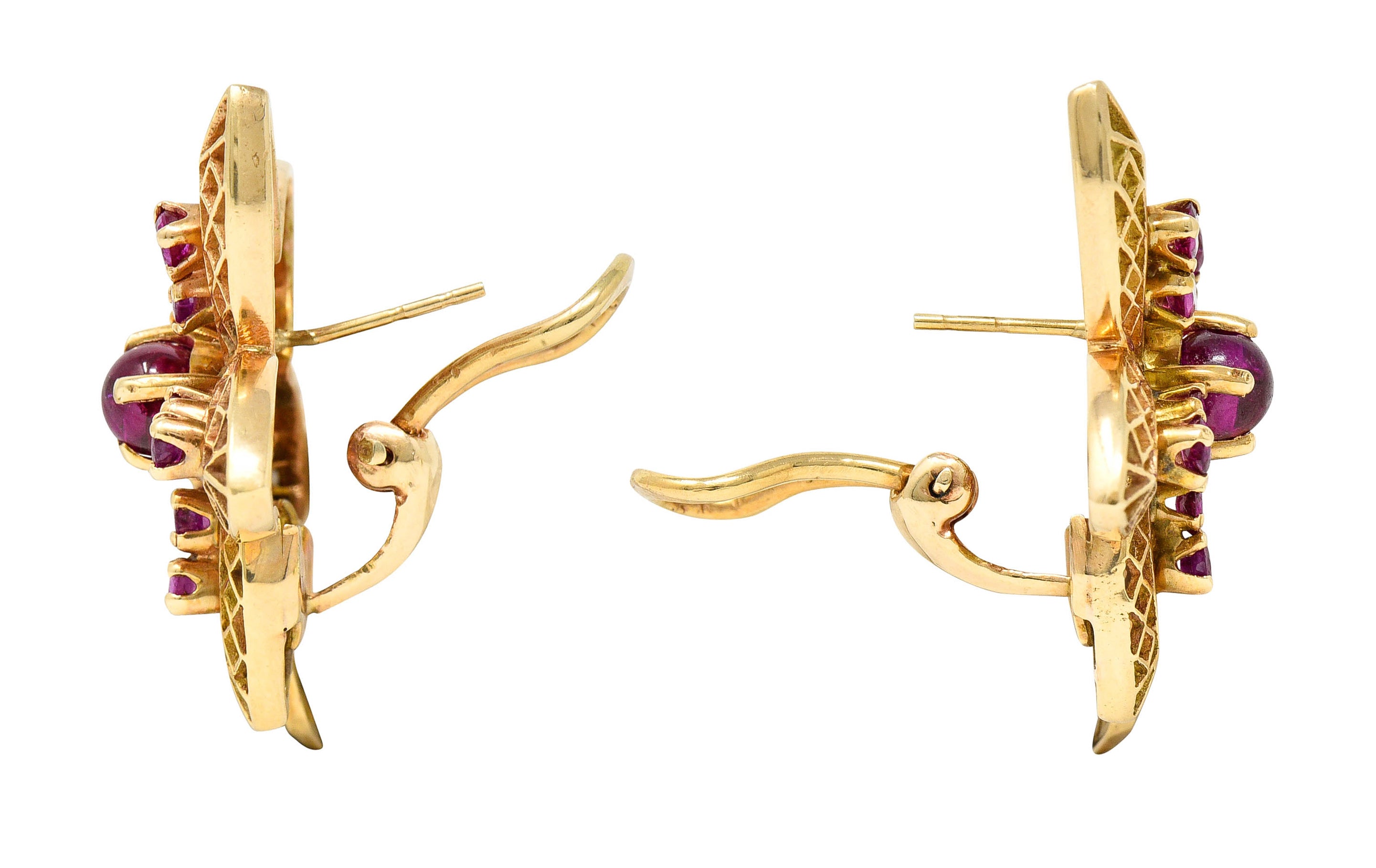Retro 2.50 CTW Ruby 14 Karat Rose Gold Flower EarringsEarrings - Wilson's Estate Jewelry