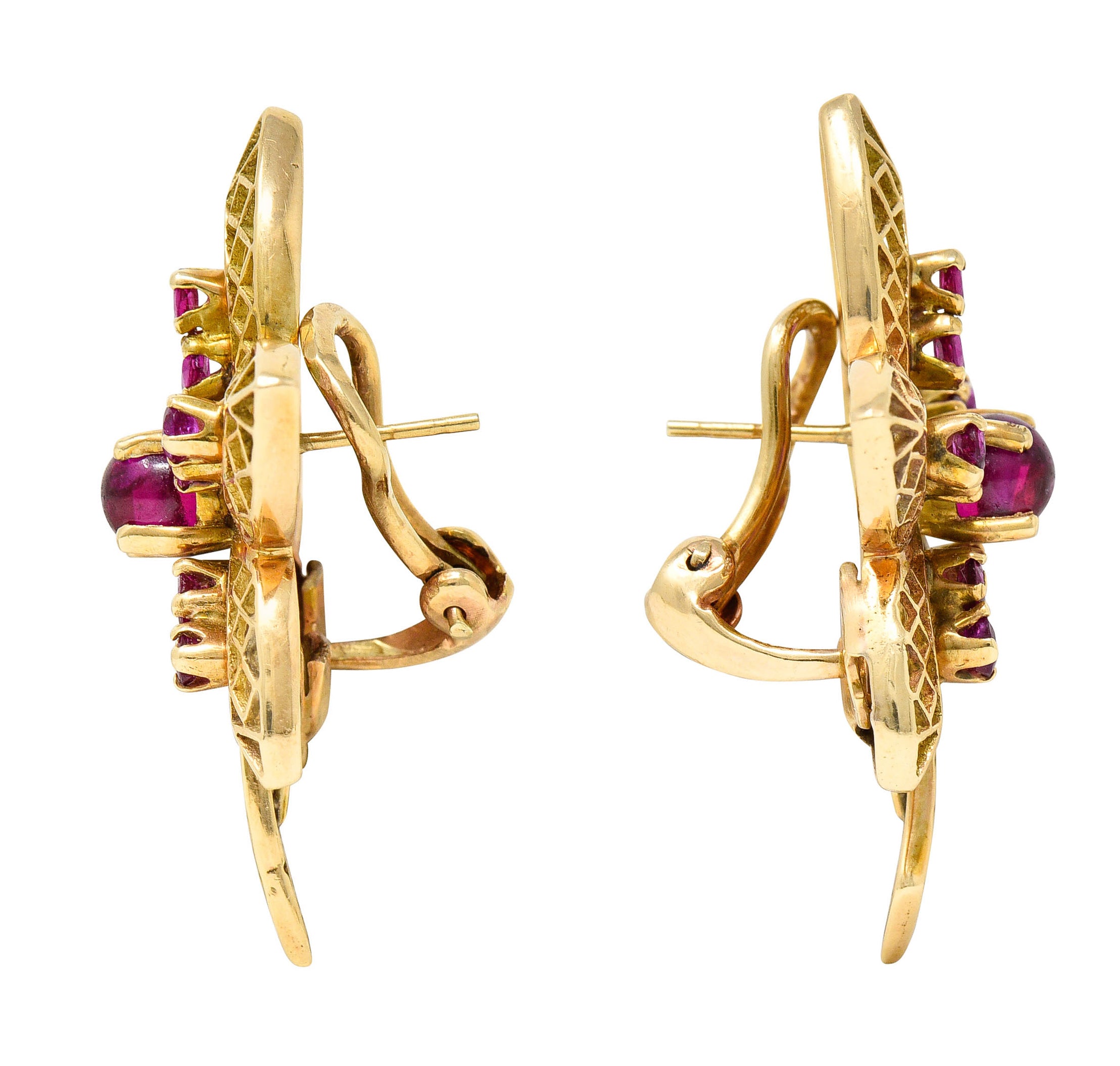 Retro 2.50 CTW Ruby 14 Karat Rose Gold Flower EarringsEarrings - Wilson's Estate Jewelry