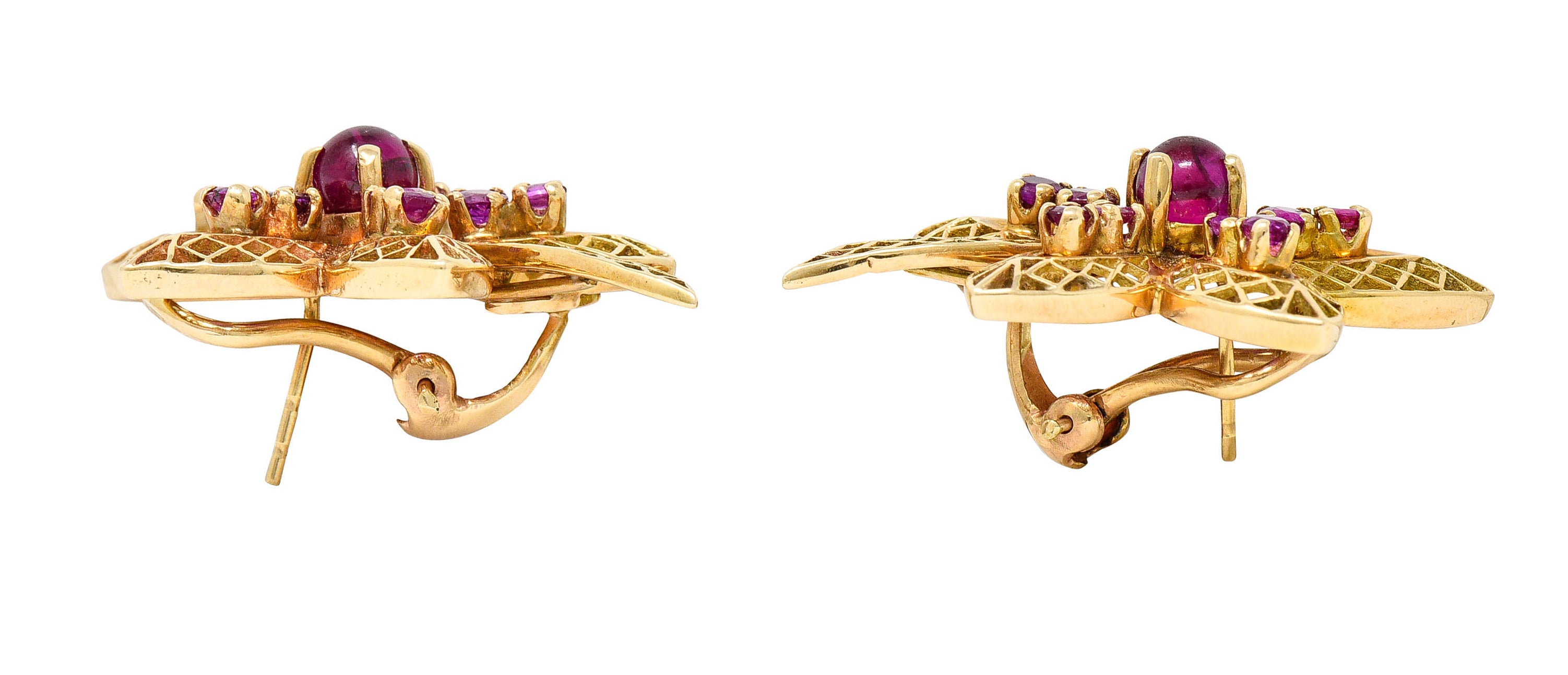 Retro 2.50 CTW Ruby 14 Karat Rose Gold Flower EarringsEarrings - Wilson's Estate Jewelry